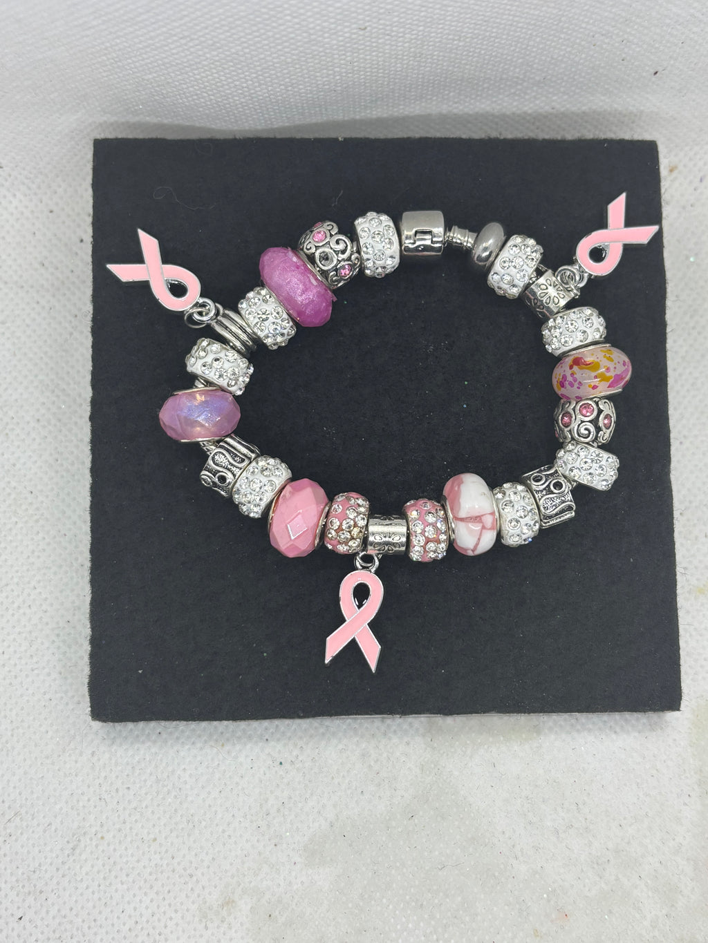 Breast Cancer Awareness Ribbon Charm Bracelet
