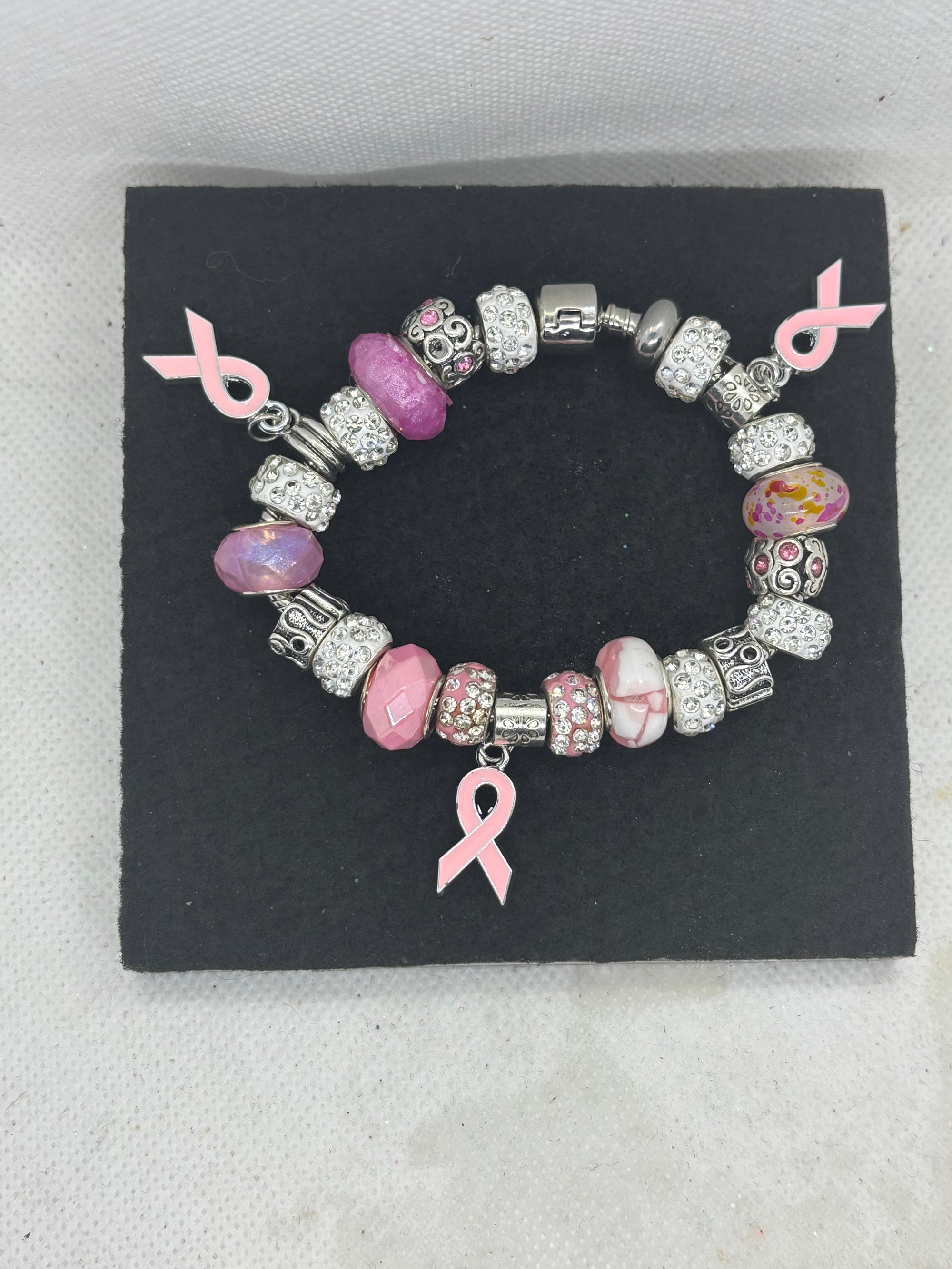 Breast Cancer Awareness Ribbon Charm Bracelet