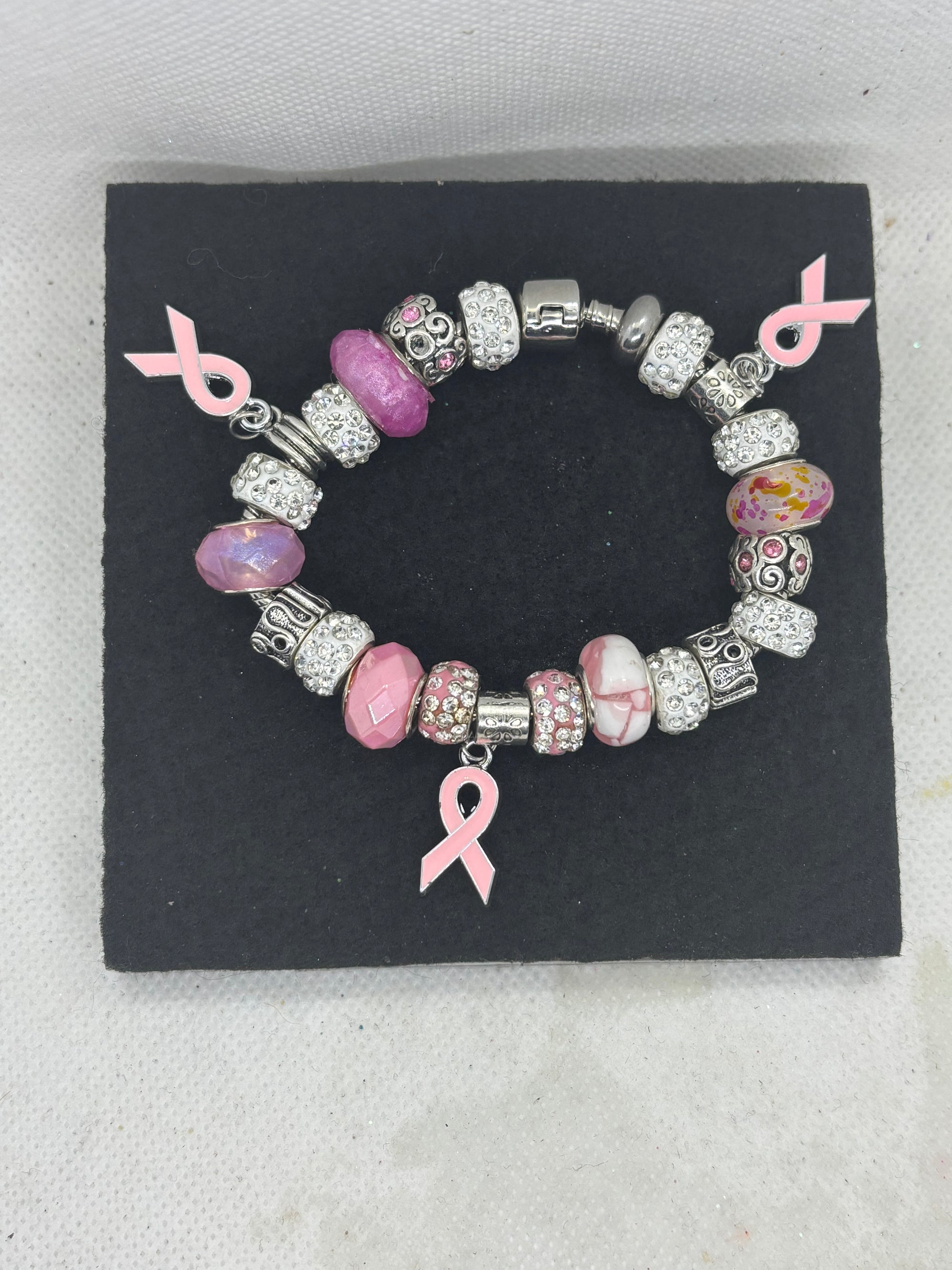 Breast Cancer Awareness Ribbon Charm Bracelet