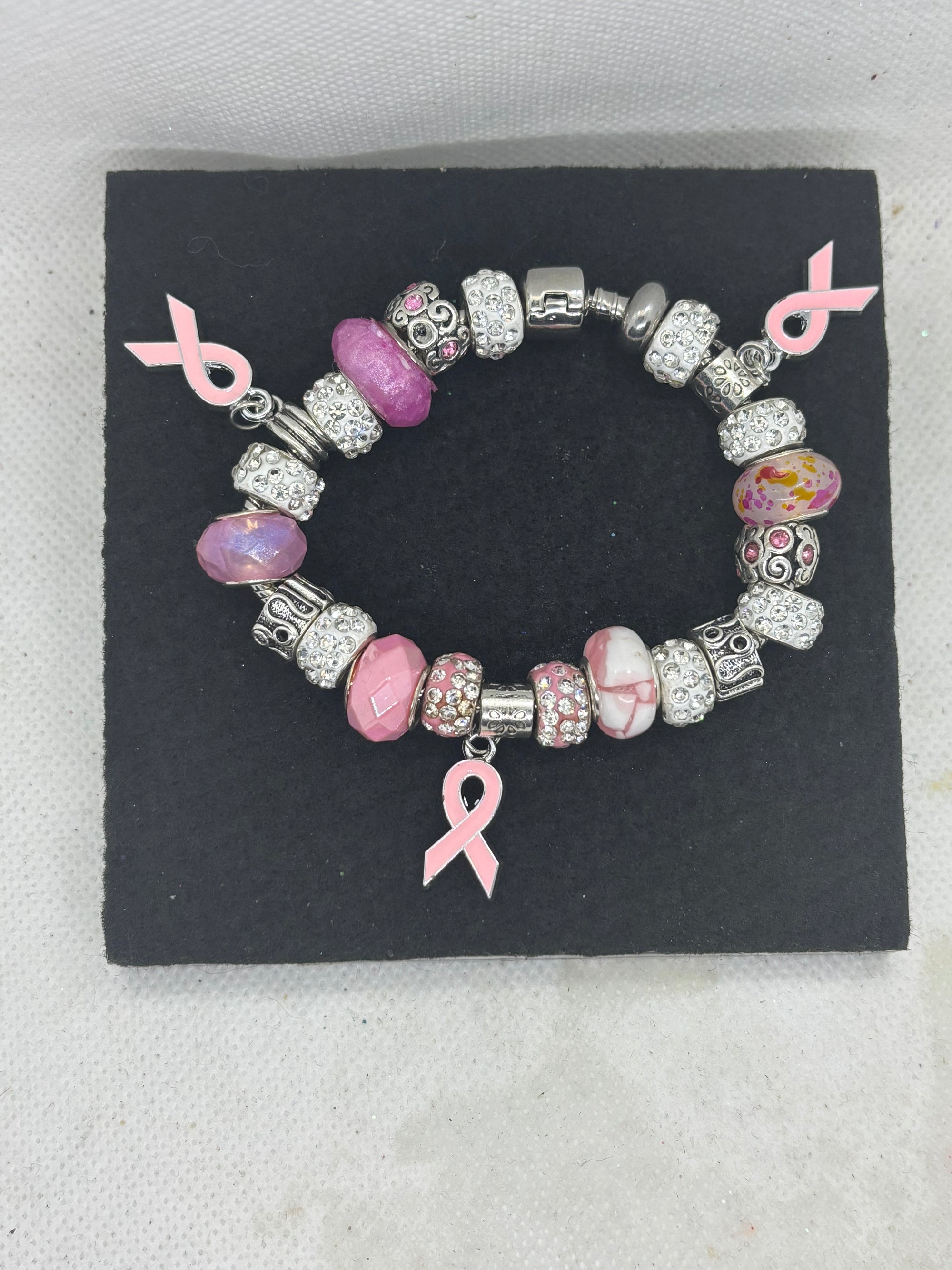 Breast Cancer Awareness Ribbon Charm Bracelet