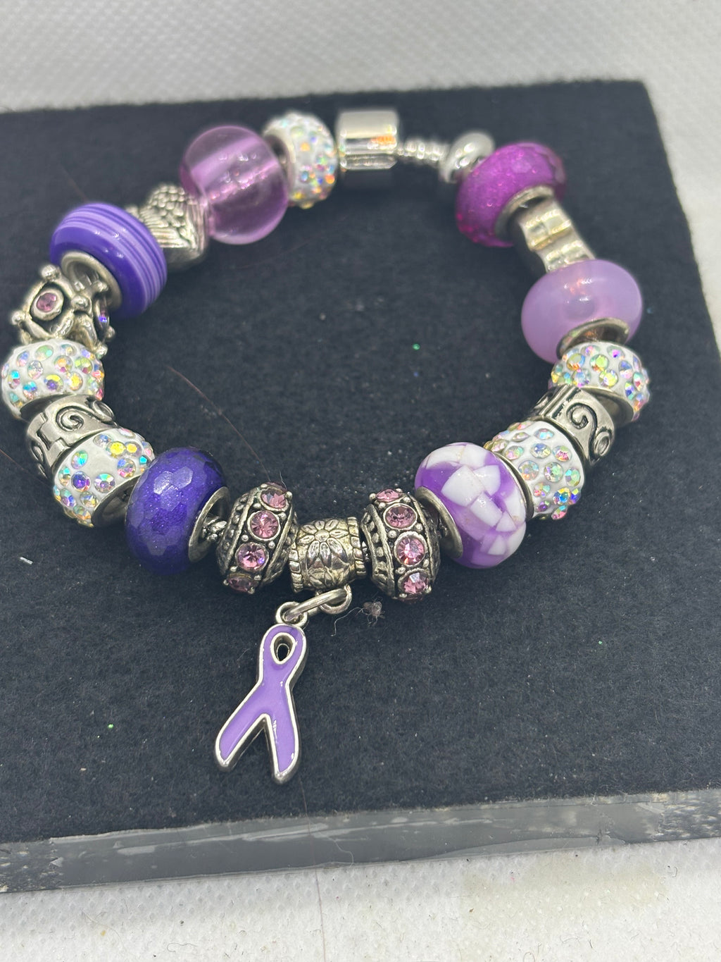 Purple Awareness Ribbon Charm Bracelet