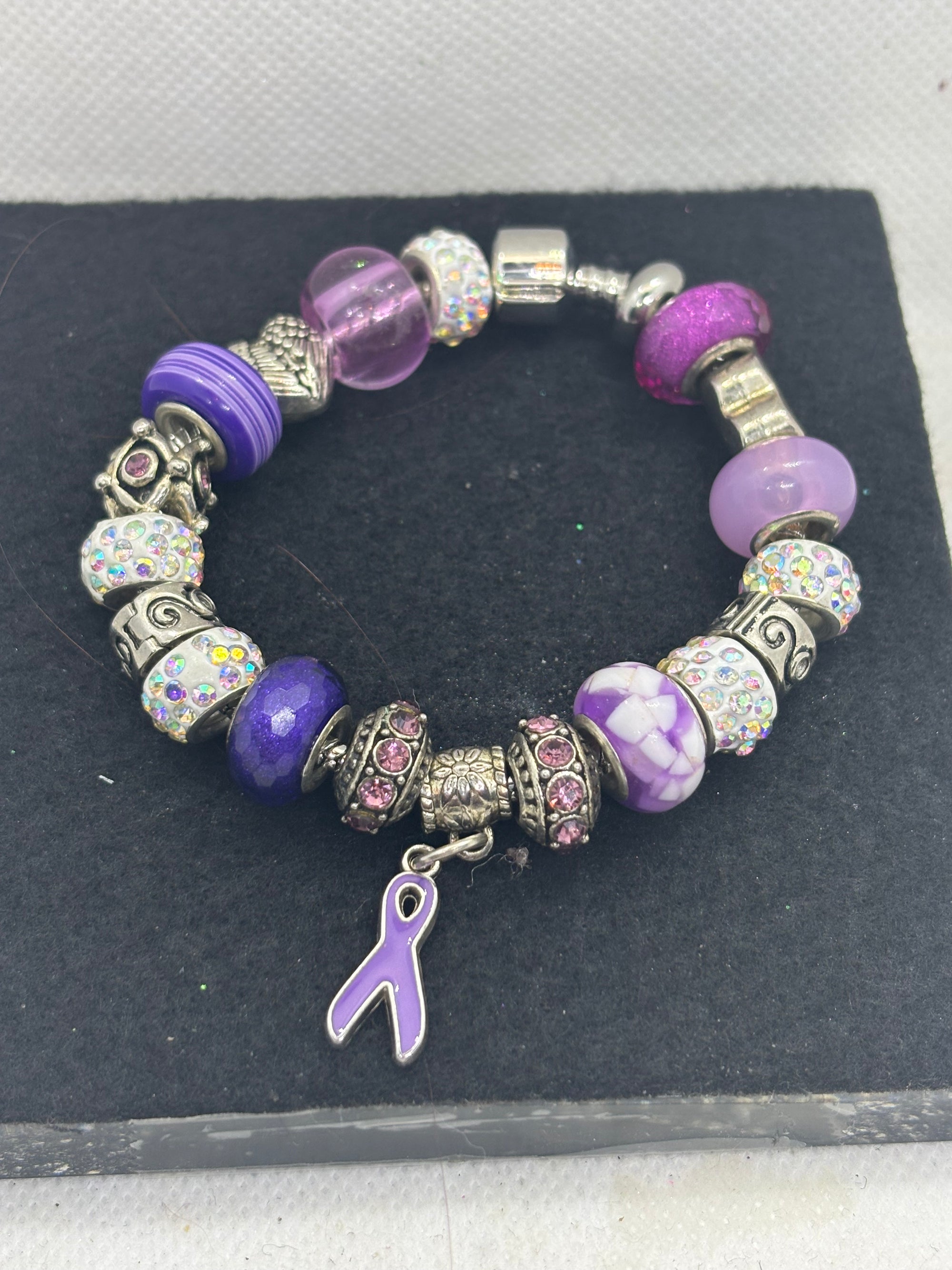 Purple Awareness Ribbon Charm Bracelet