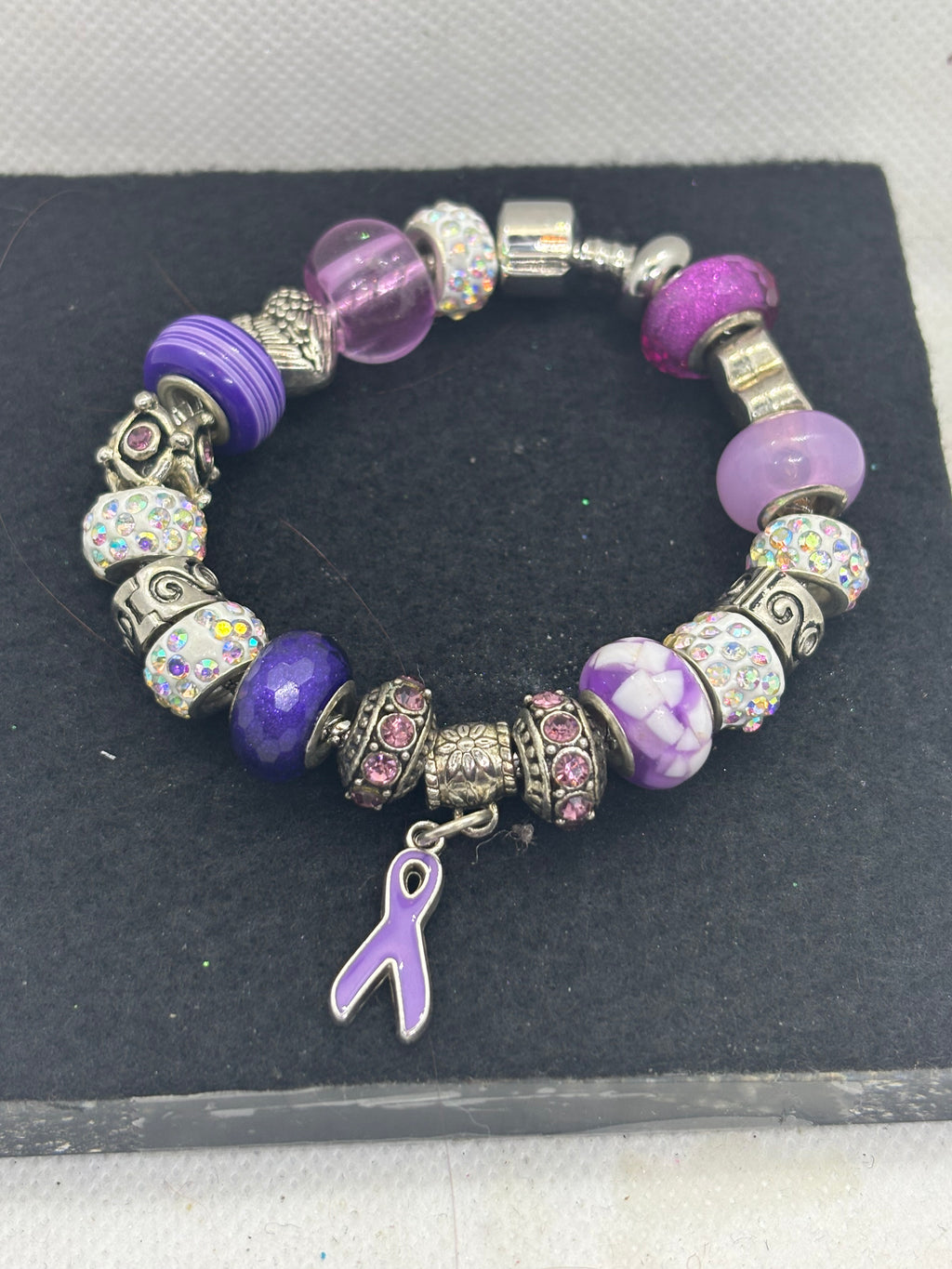 Purple Awareness Ribbon Charm Bracelet