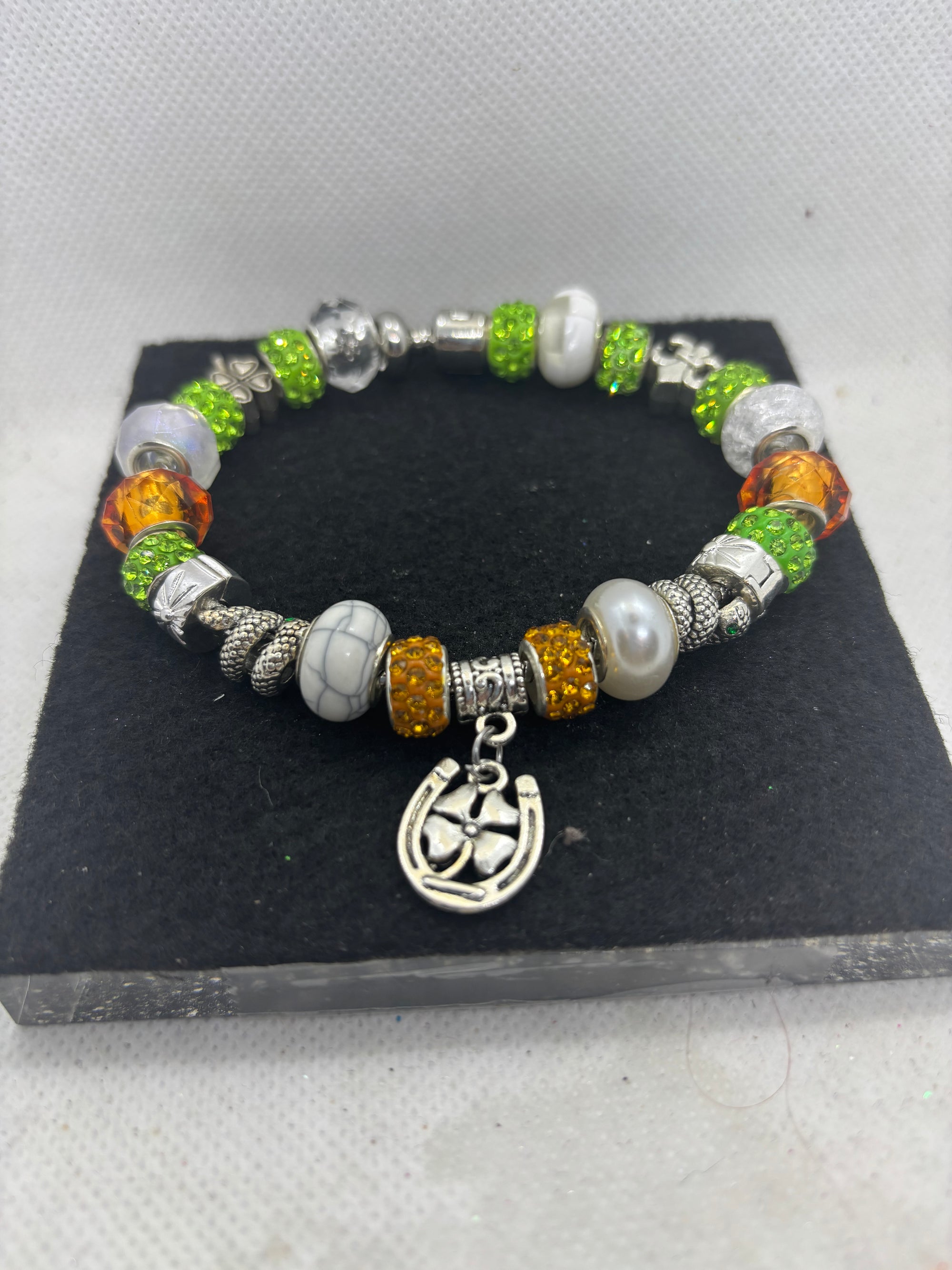 Orange and Green Clover Charm Bracelet