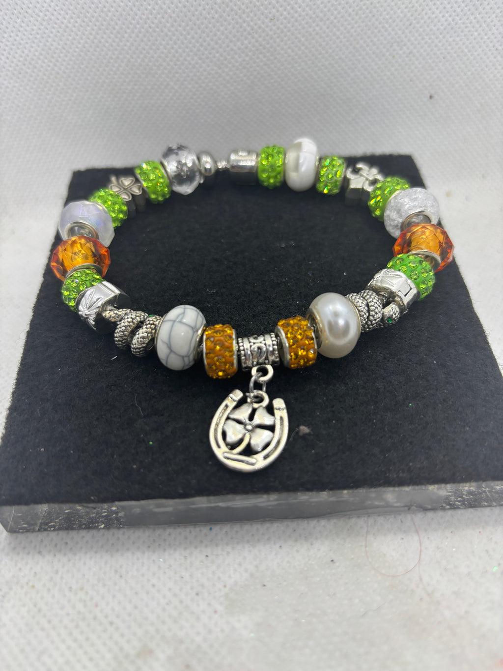 Orange and Green Clover Charm Bracelet