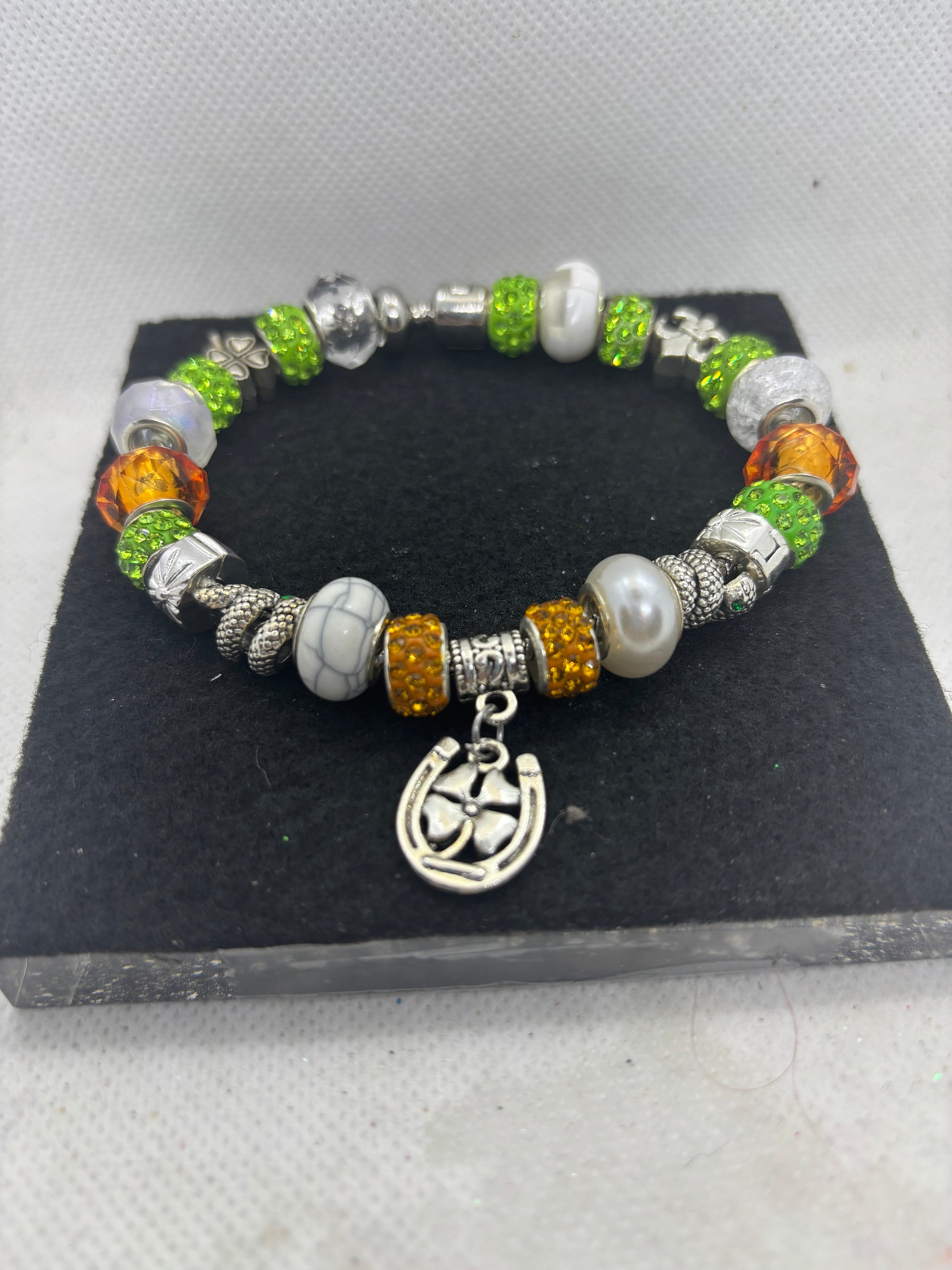 Orange and Green Clover Charm Bracelet