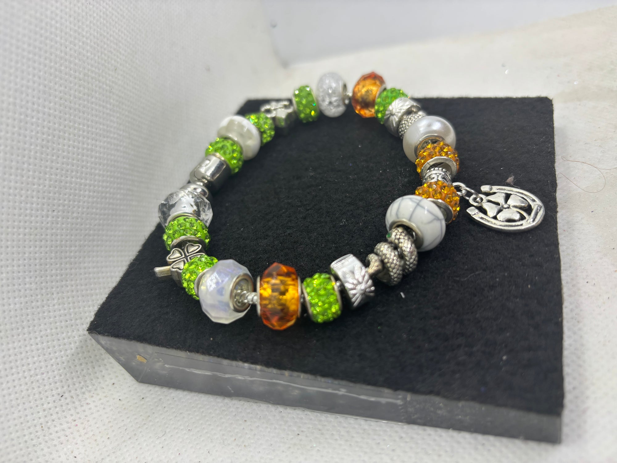 Orange and Green Clover Charm Bracelet