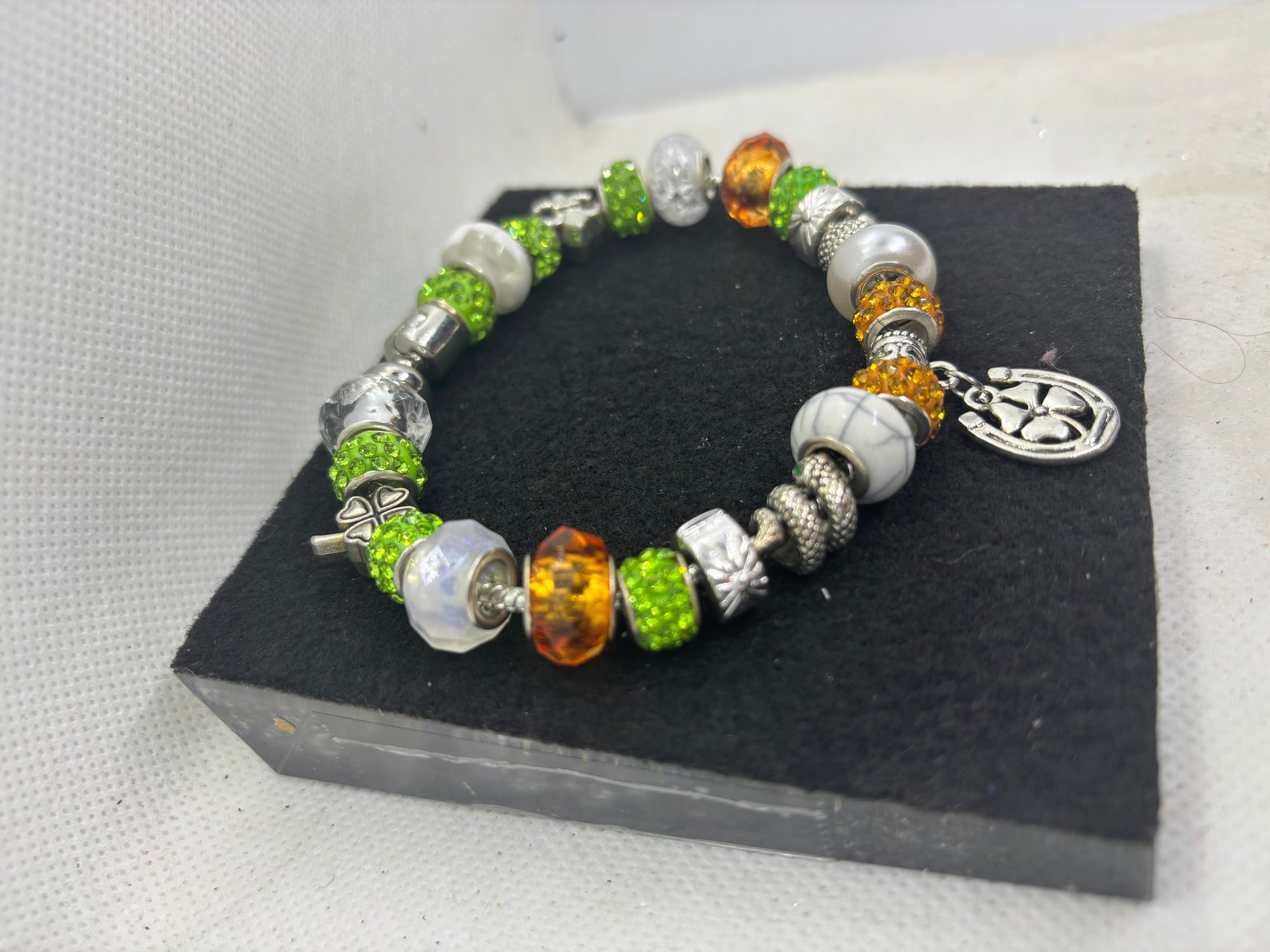 Orange and Green Clover Charm Bracelet