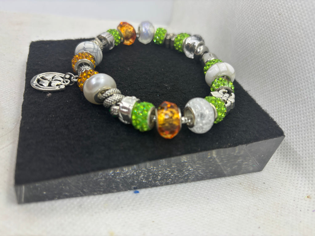 Orange and Green Clover Charm Bracelet