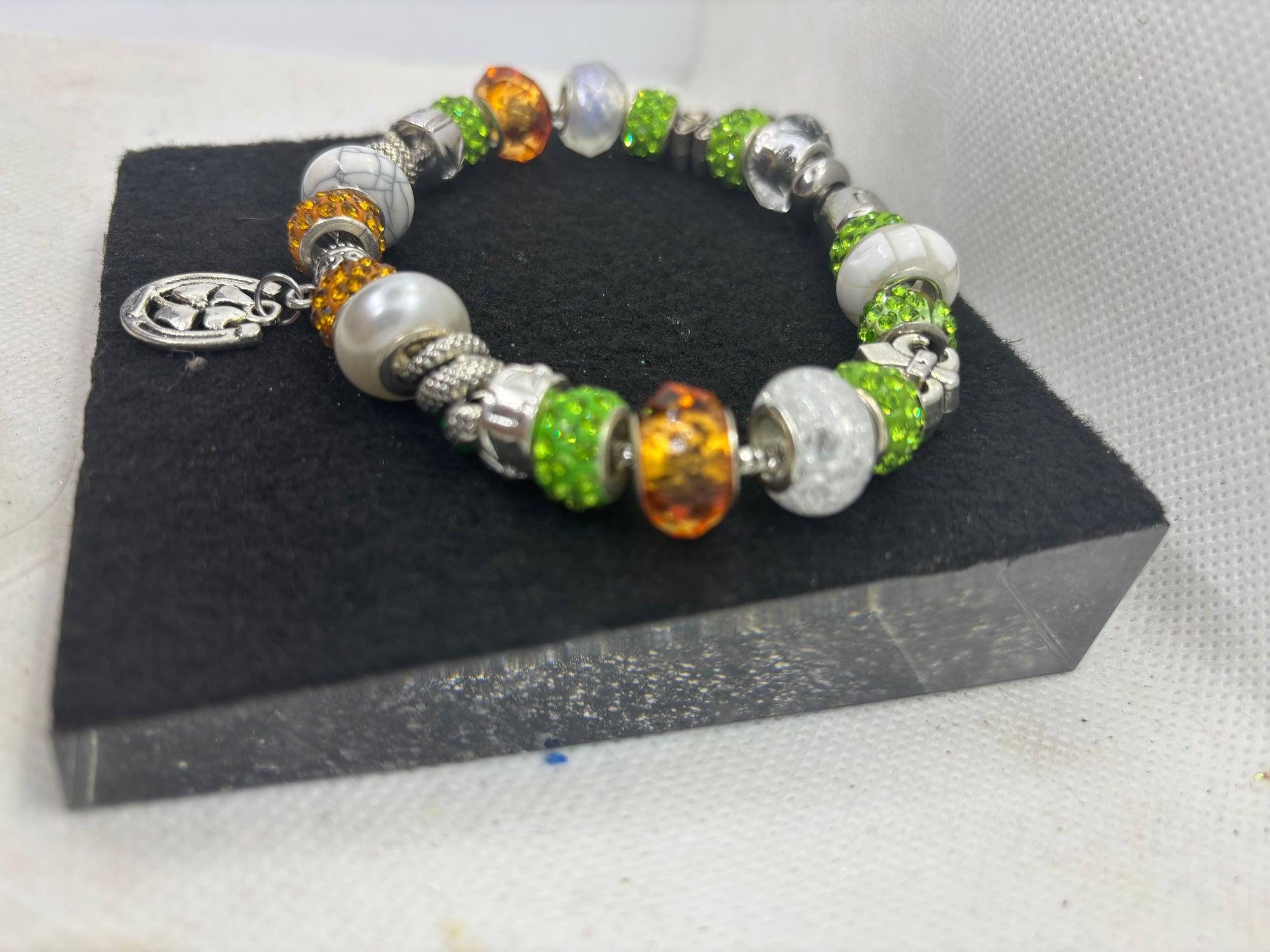 Orange and Green Clover Charm Bracelet