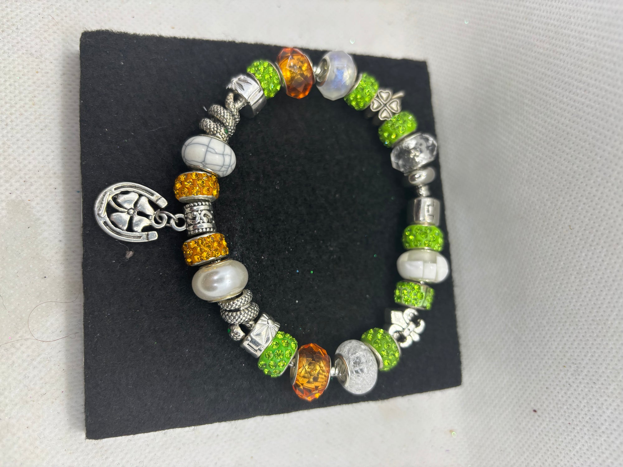 Orange and Green Clover Charm Bracelet