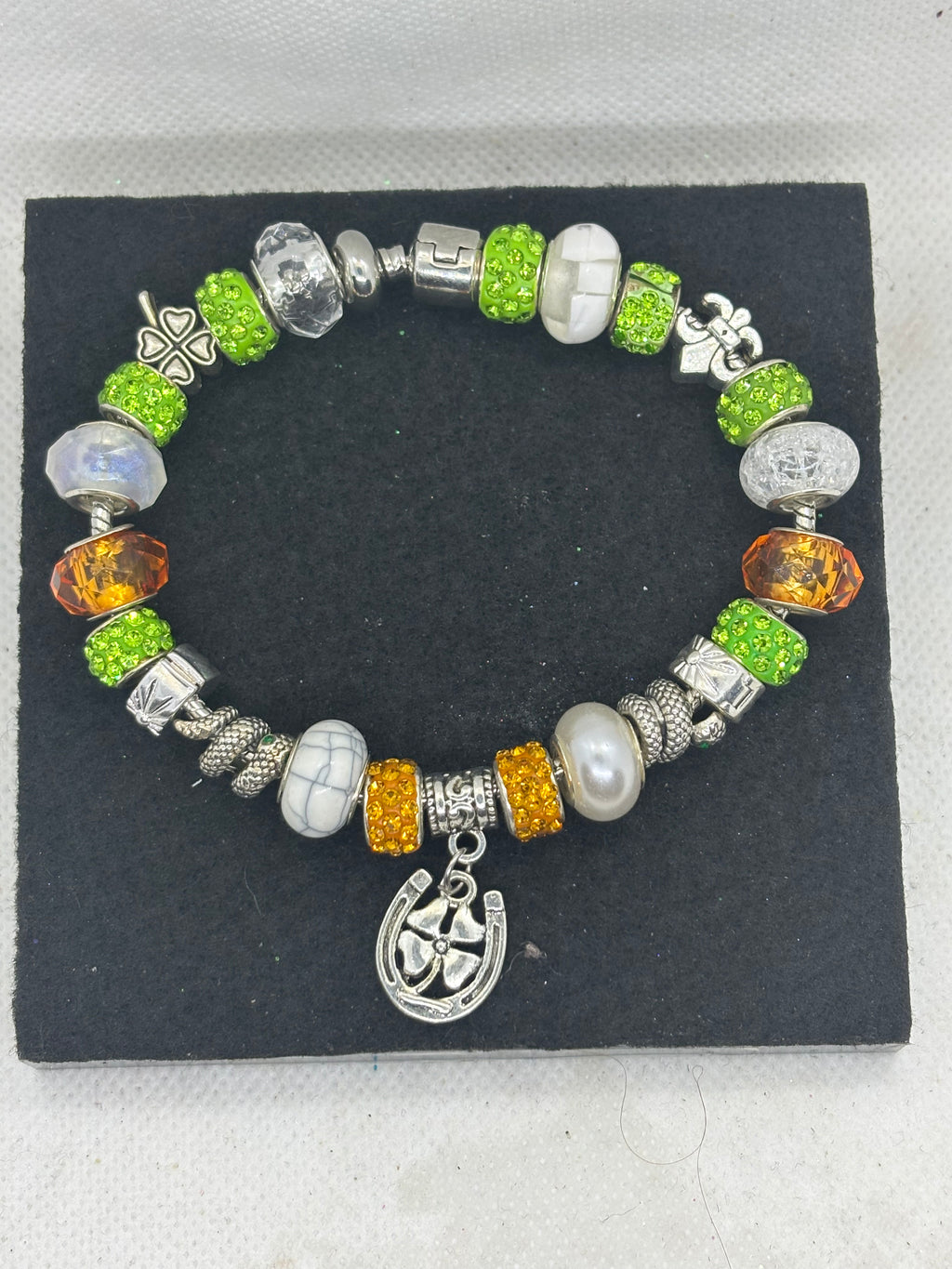 Orange and Green Clover Charm Bracelet