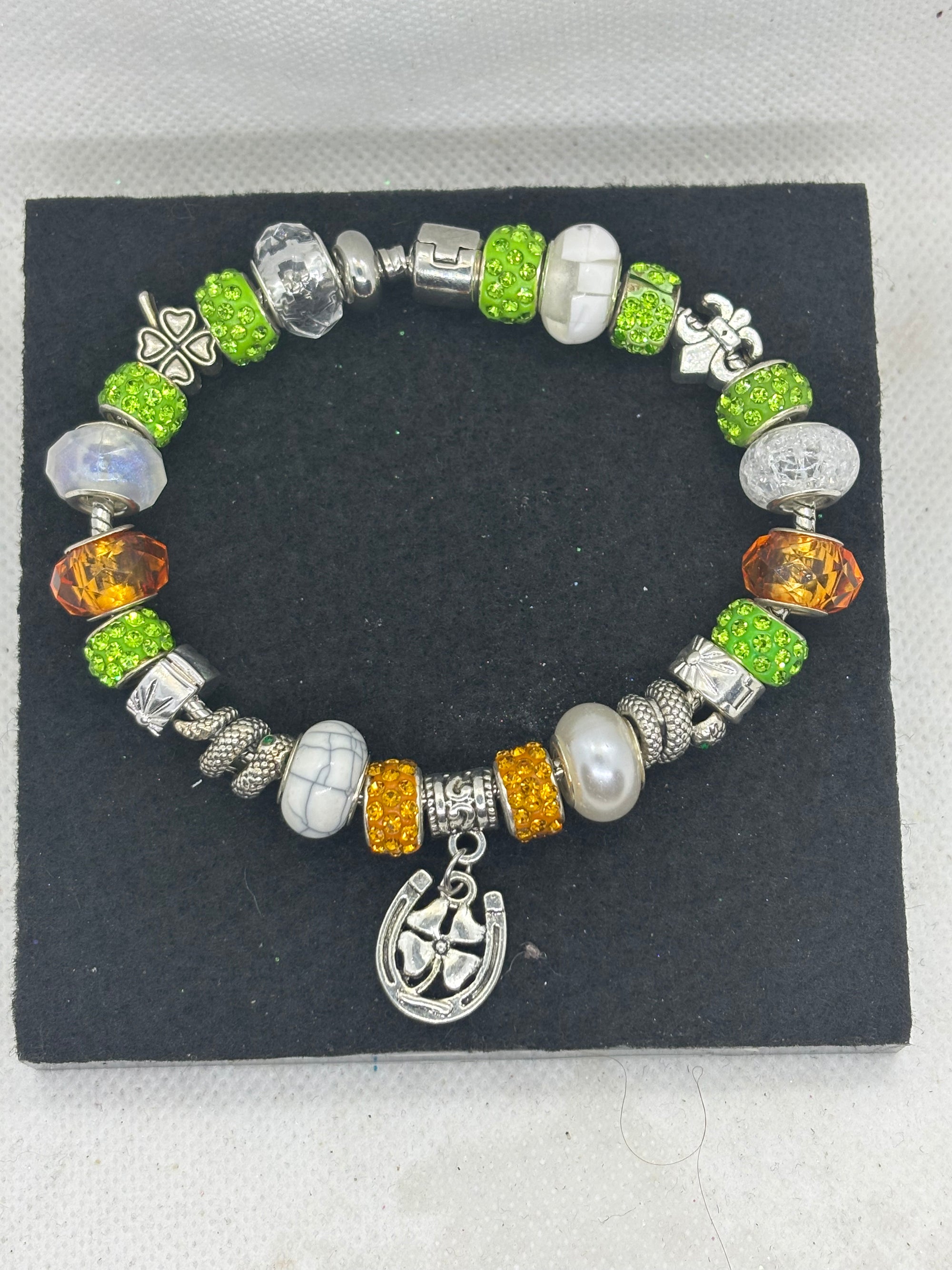Orange and Green Clover Charm Bracelet