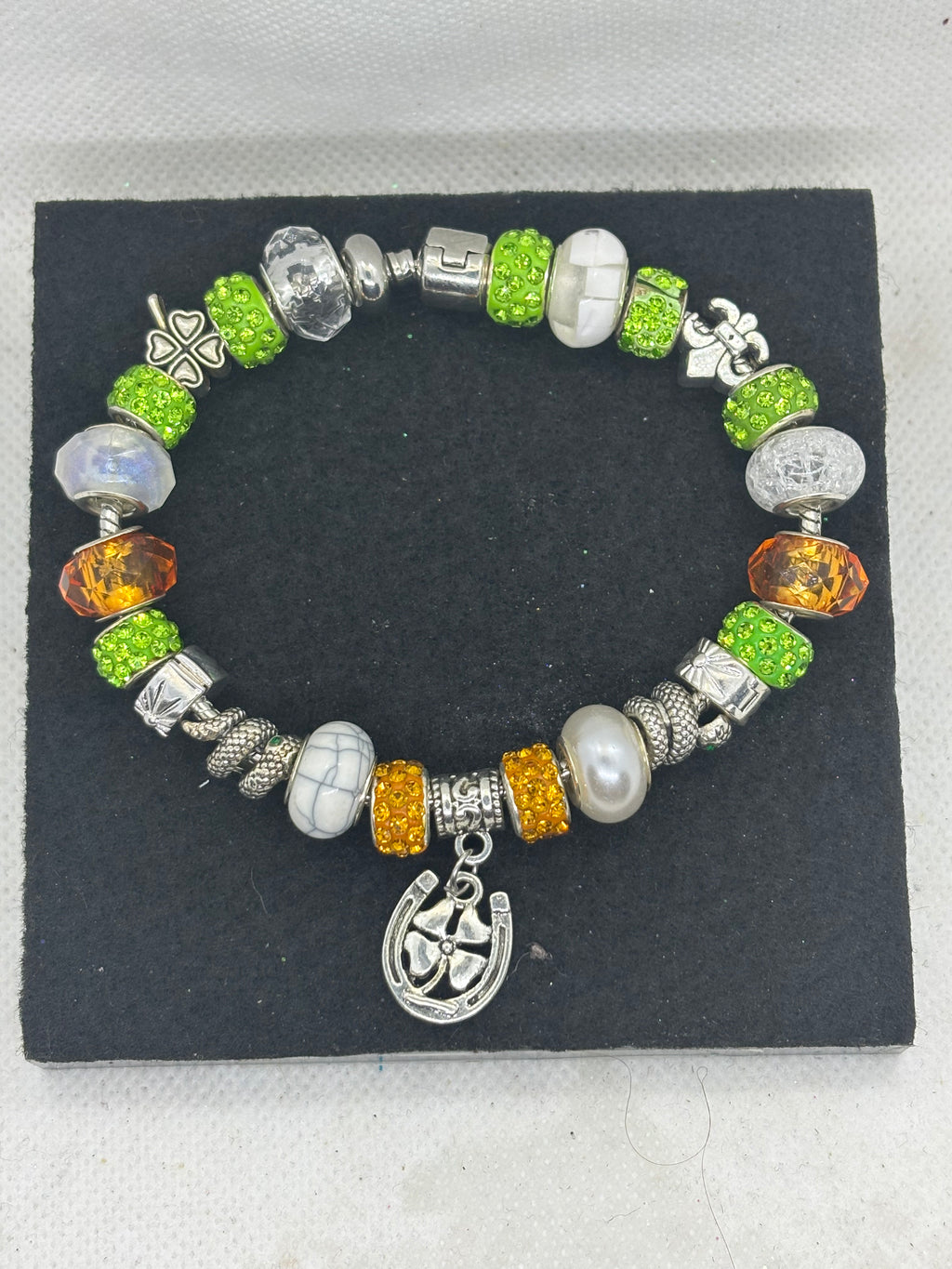 Orange and Green Clover Charm Bracelet