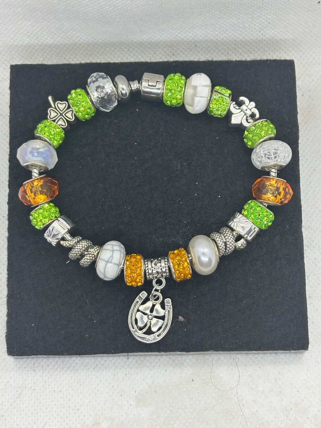 Orange and Green Clover Charm Bracelet