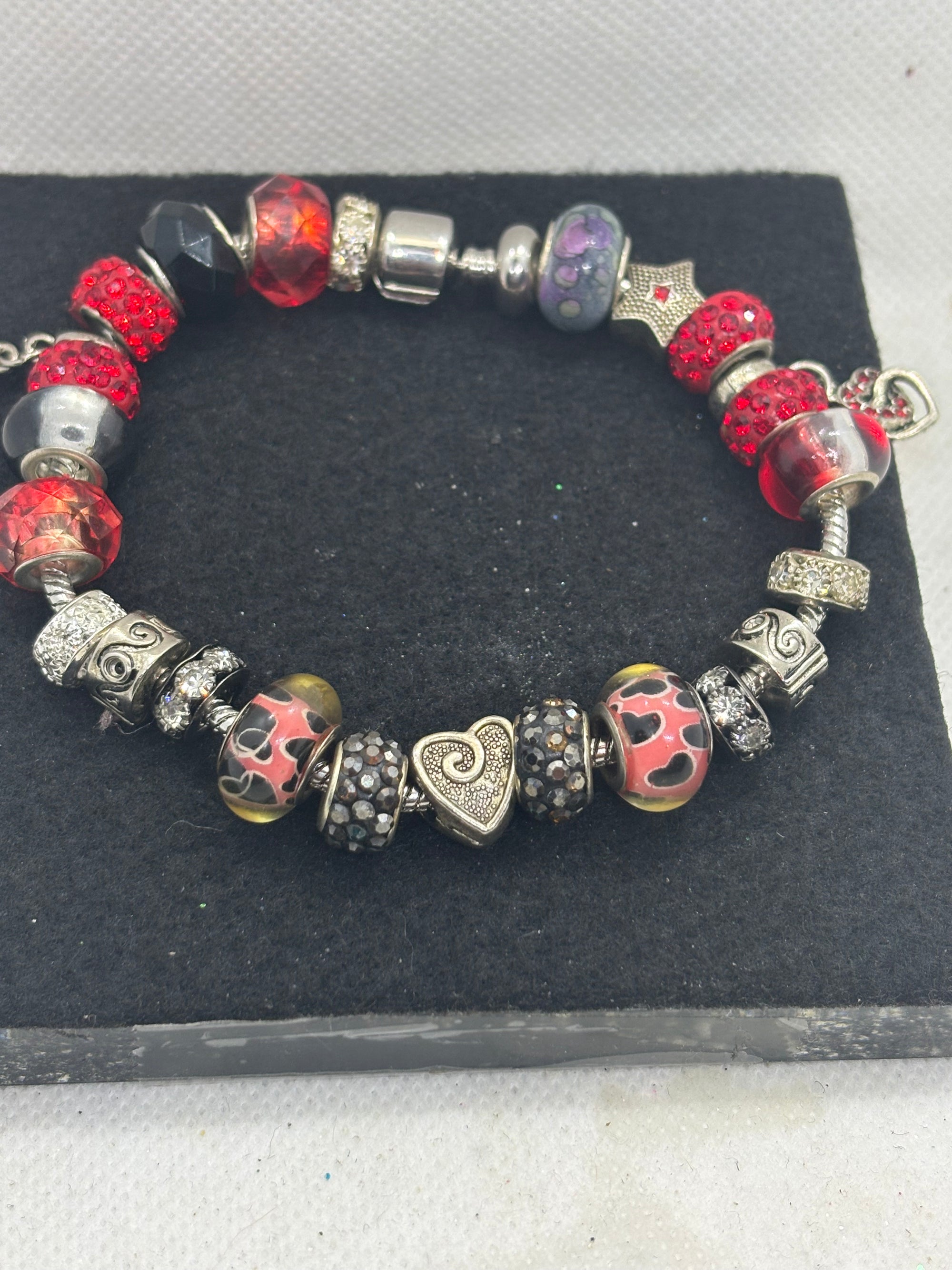 Red and Black Heart Charm Bracelet