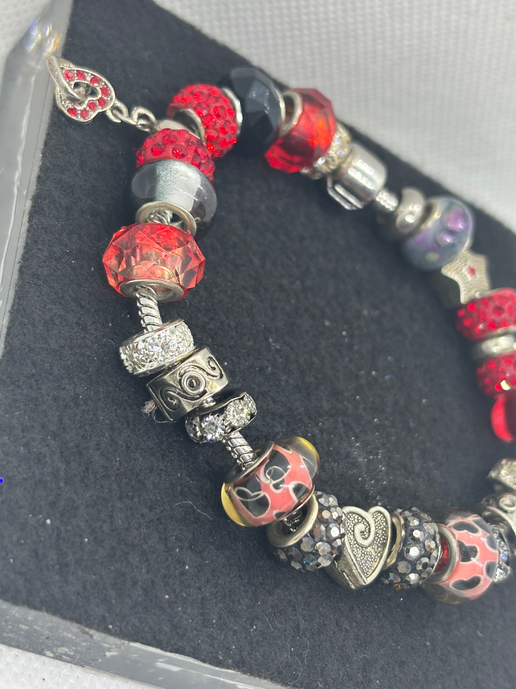 Red and Black Heart Charm Bracelet