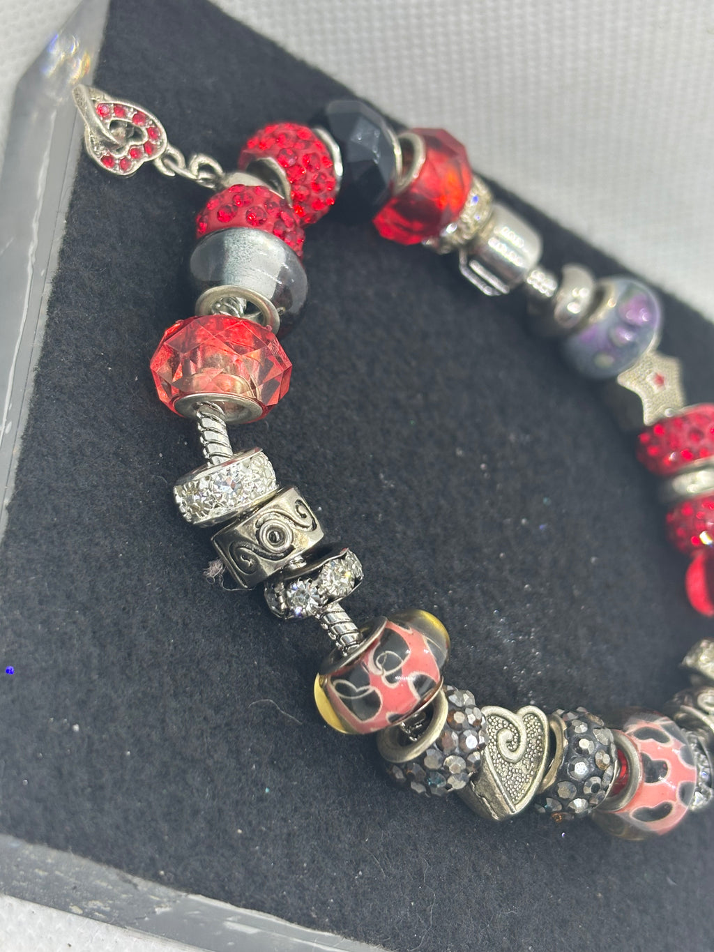 Red and Black Heart Charm Bracelet