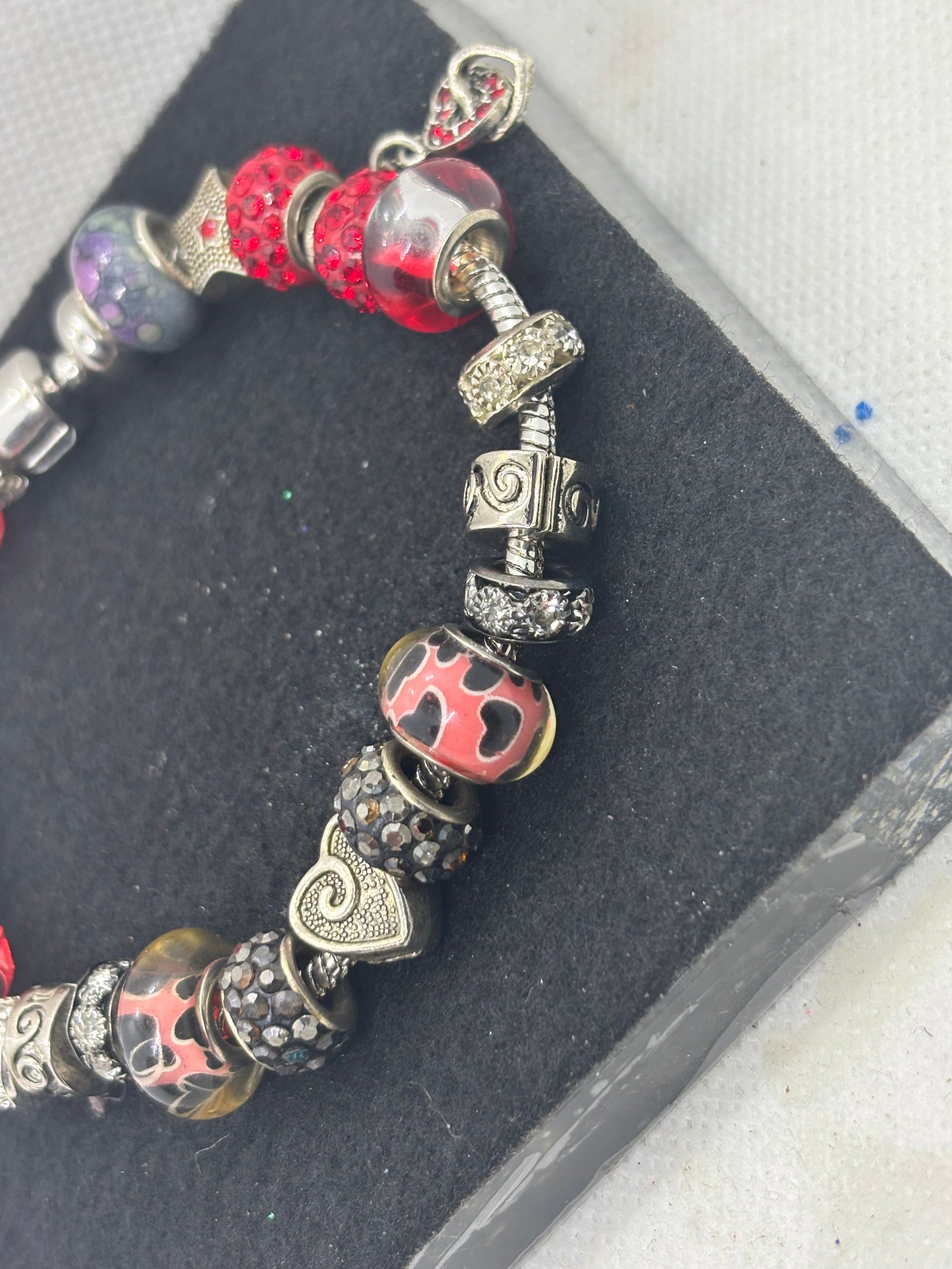 Red and Black Heart Charm Bracelet