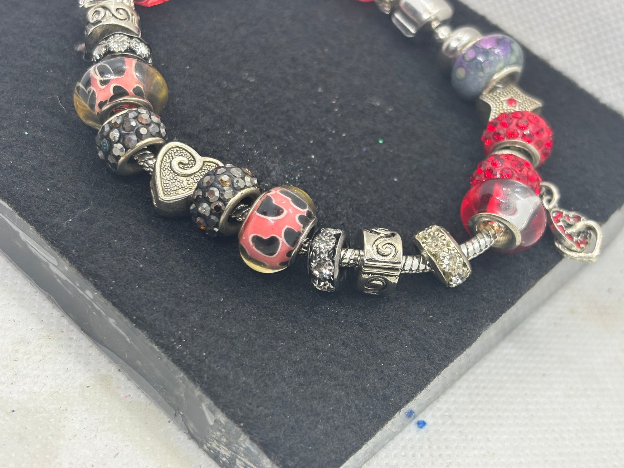 Red and Black Heart Charm Bracelet