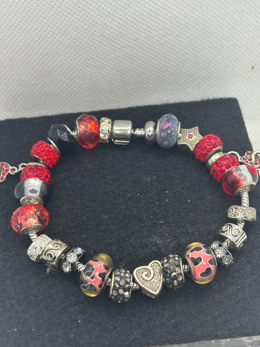 Red and Black Heart Charm Bracelet