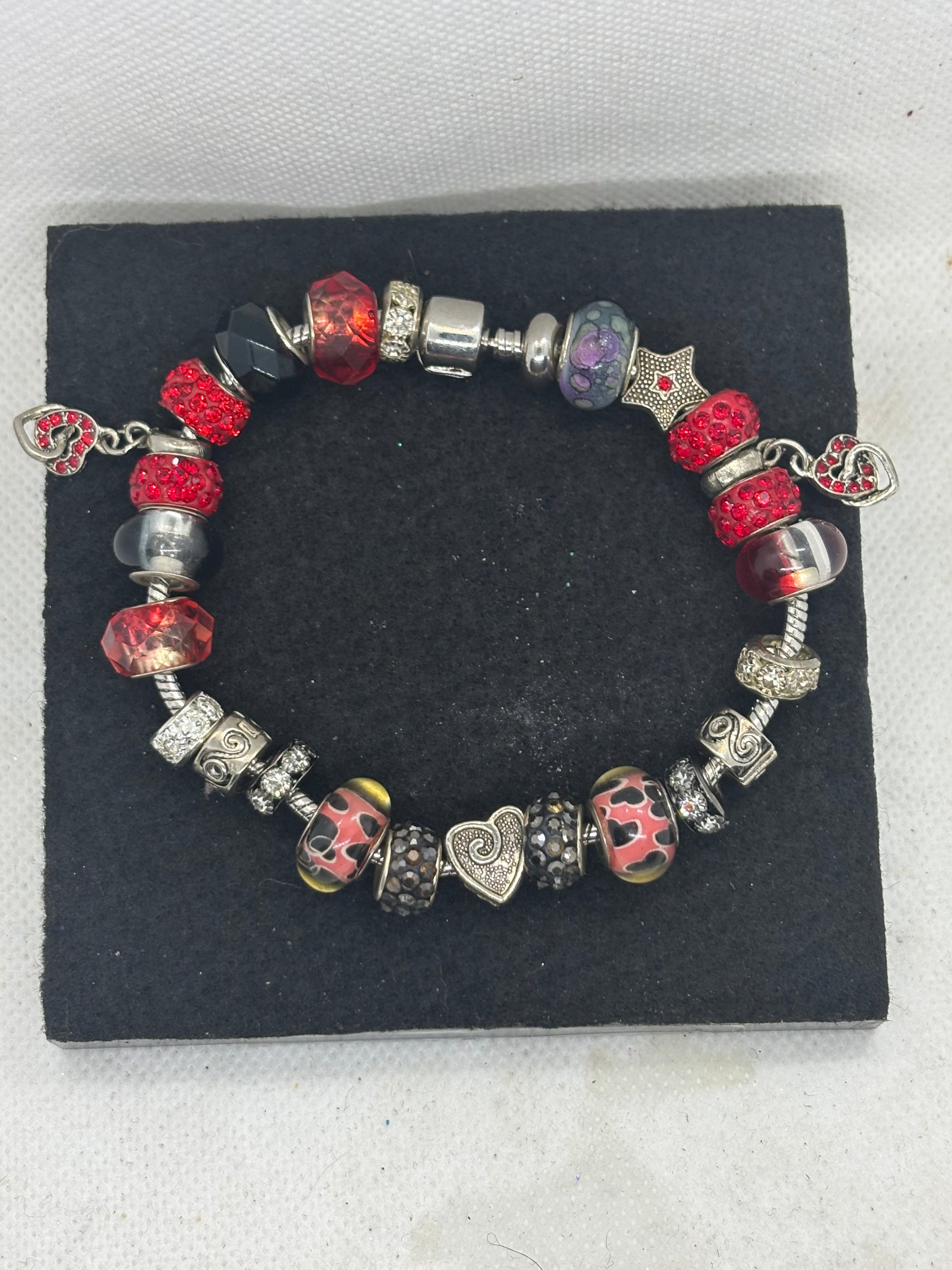Red and Black Heart Charm Bracelet