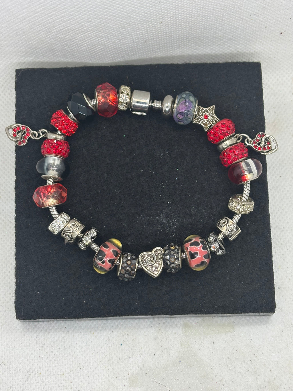 Red and Black Heart Charm Bracelet