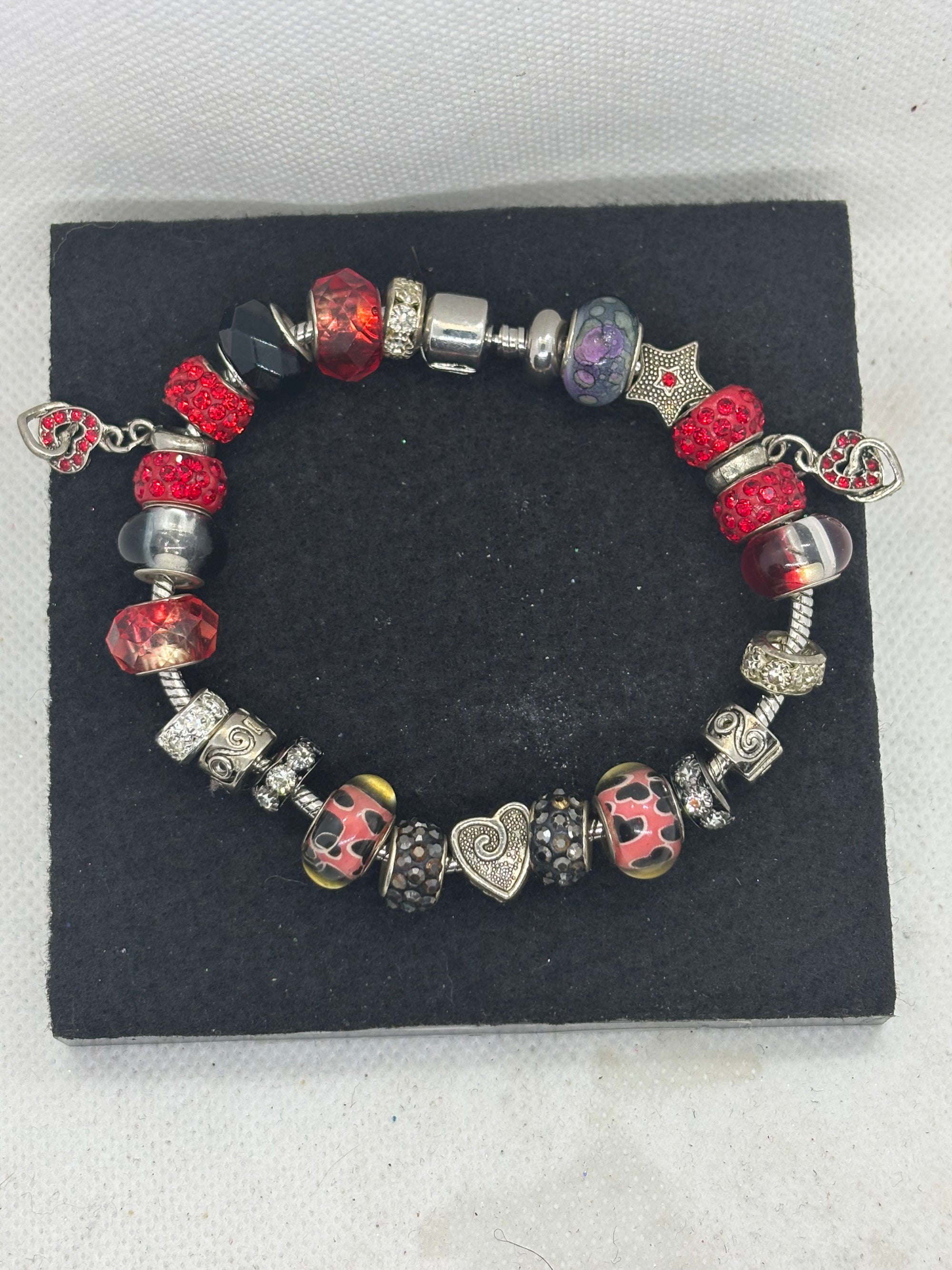 Red and Black Heart Charm Bracelet