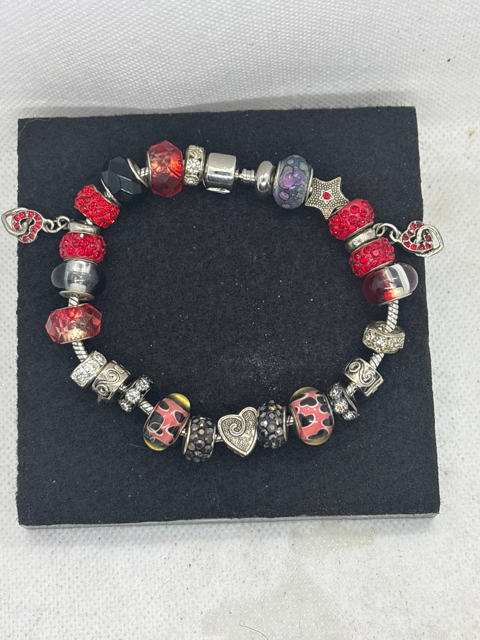 Red and Black Heart Charm Bracelet
