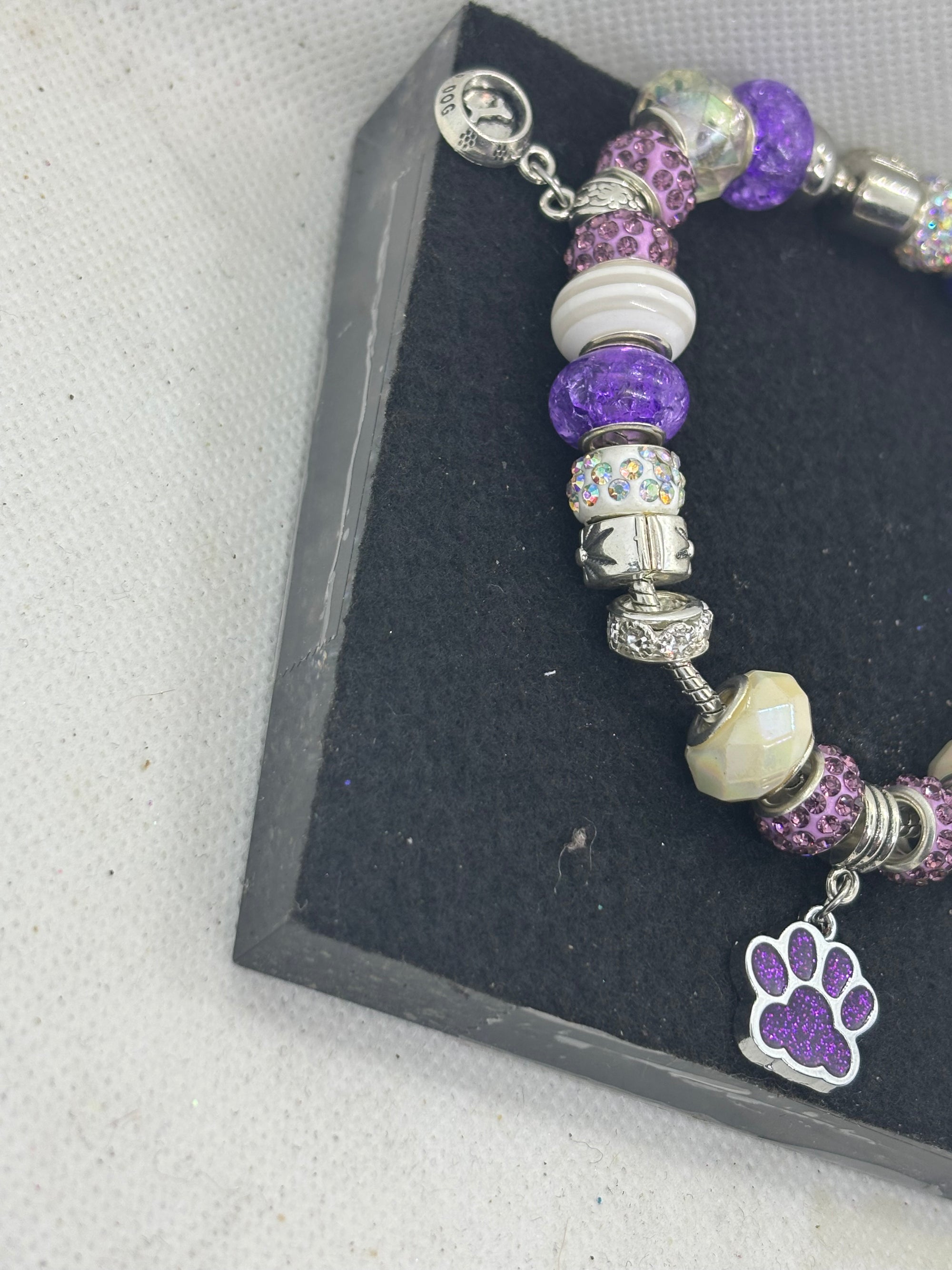Purple Paw Print with White Charm Bracelet