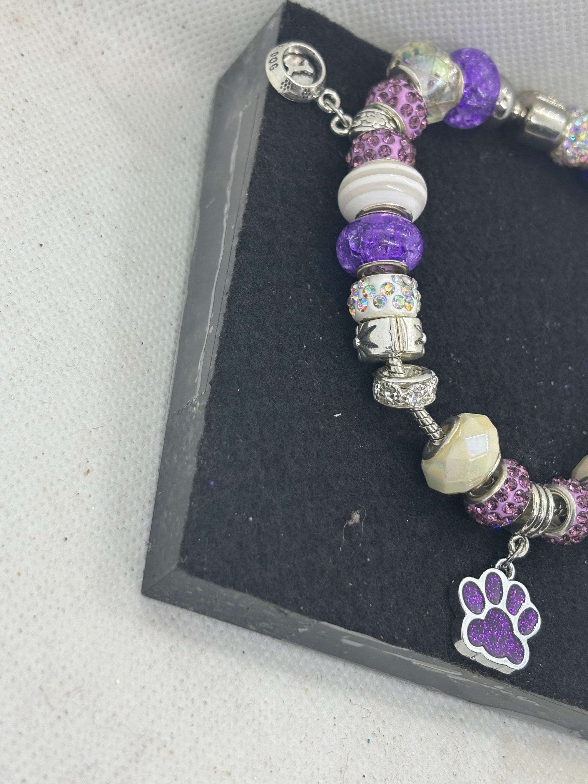Purple Paw Print with White Charm Bracelet
