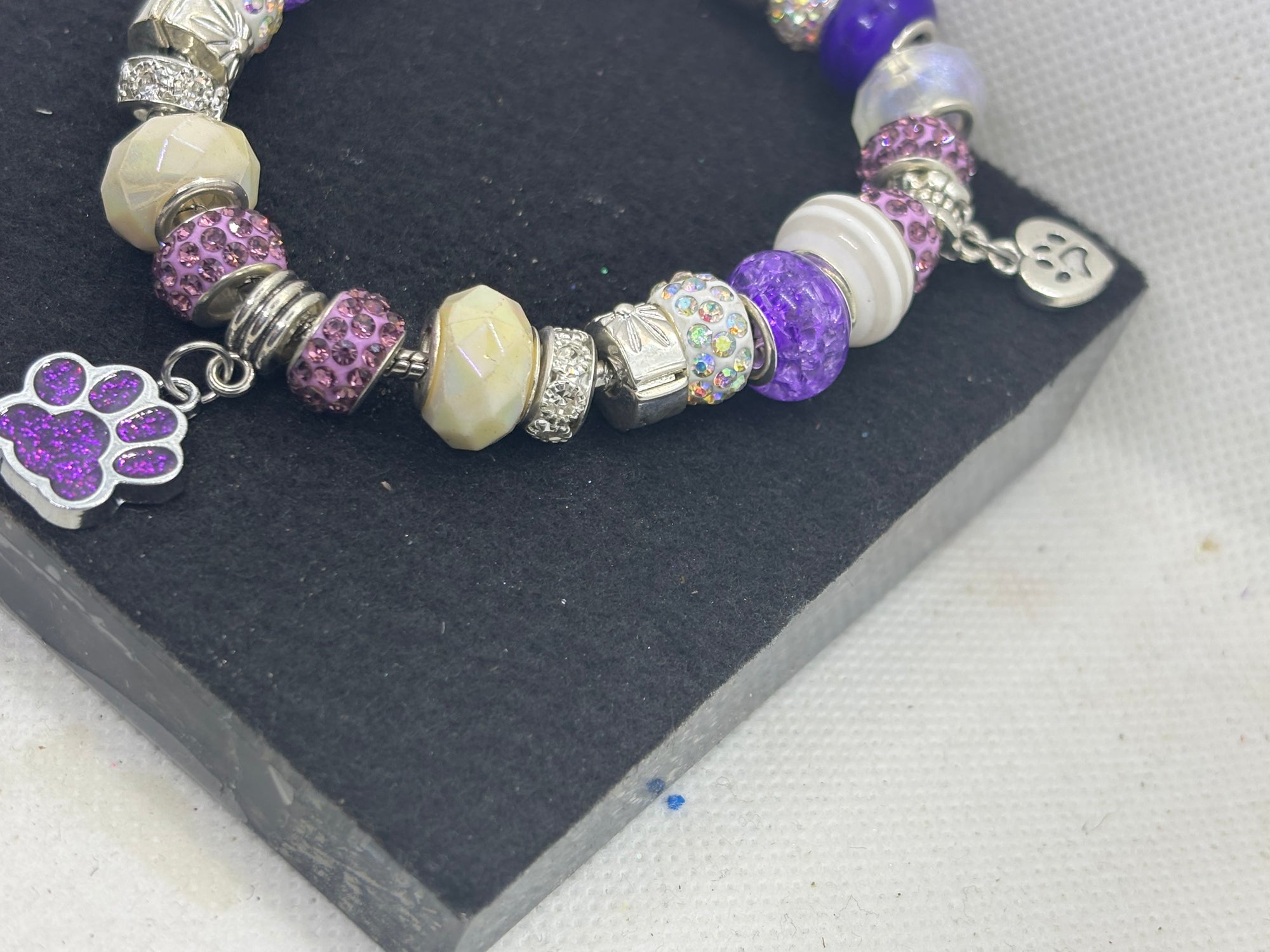 Purple Paw Print with White Charm Bracelet