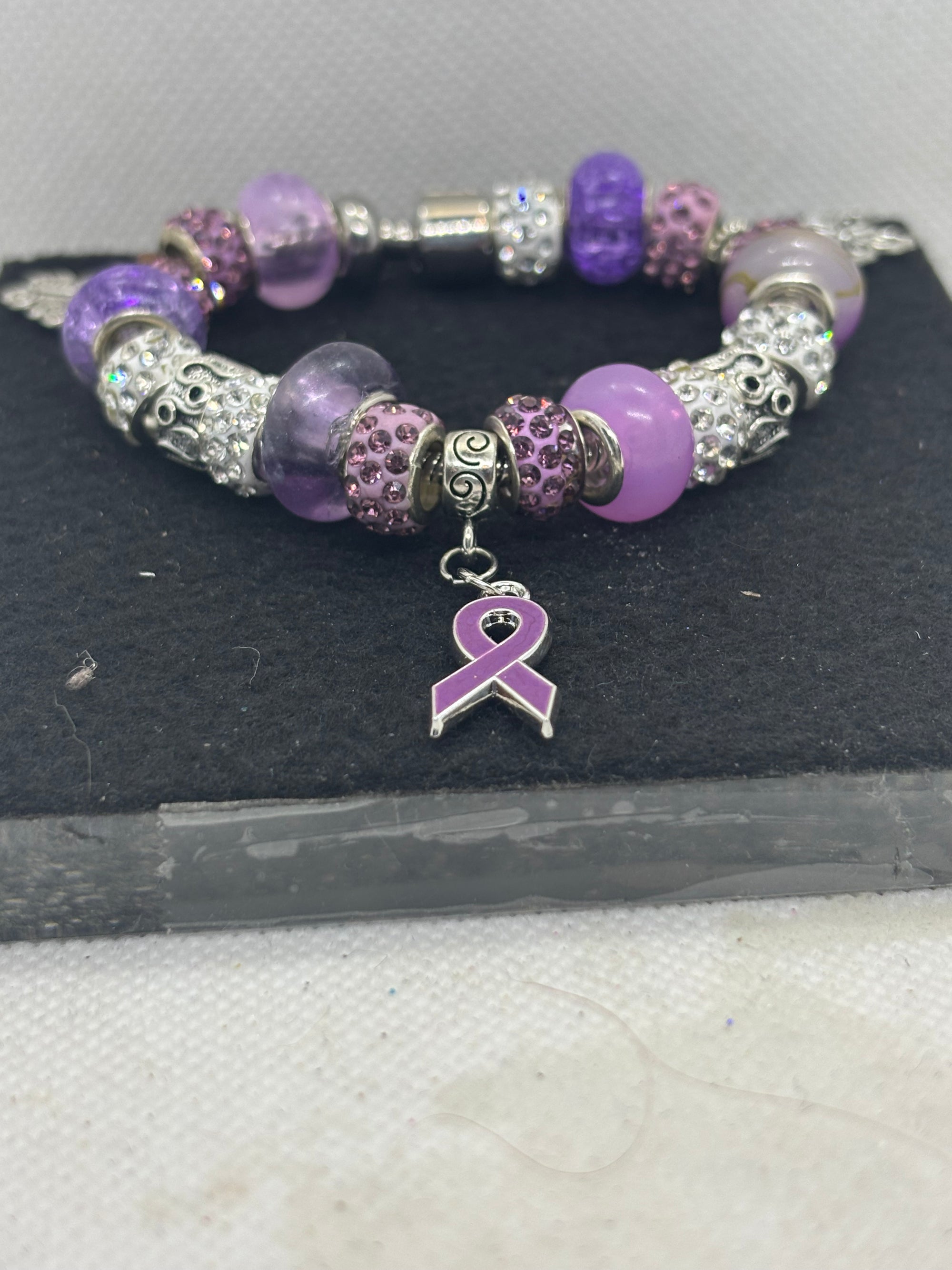 Purple Awareness Ribbon Charm Bracelet
