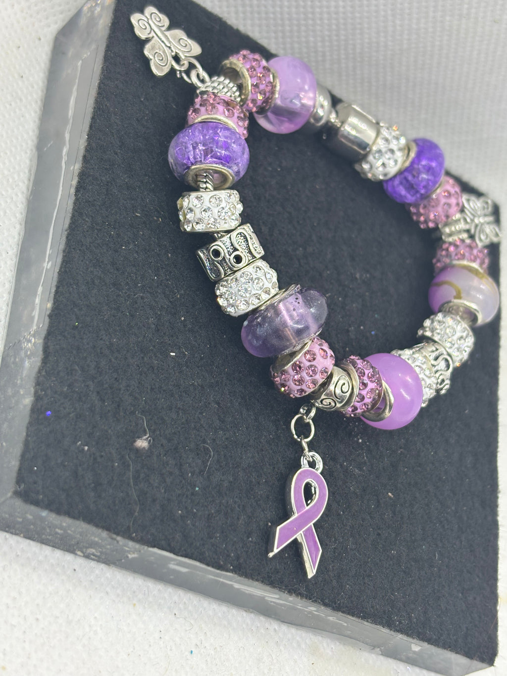 Purple Awareness Ribbon Charm Bracelet
