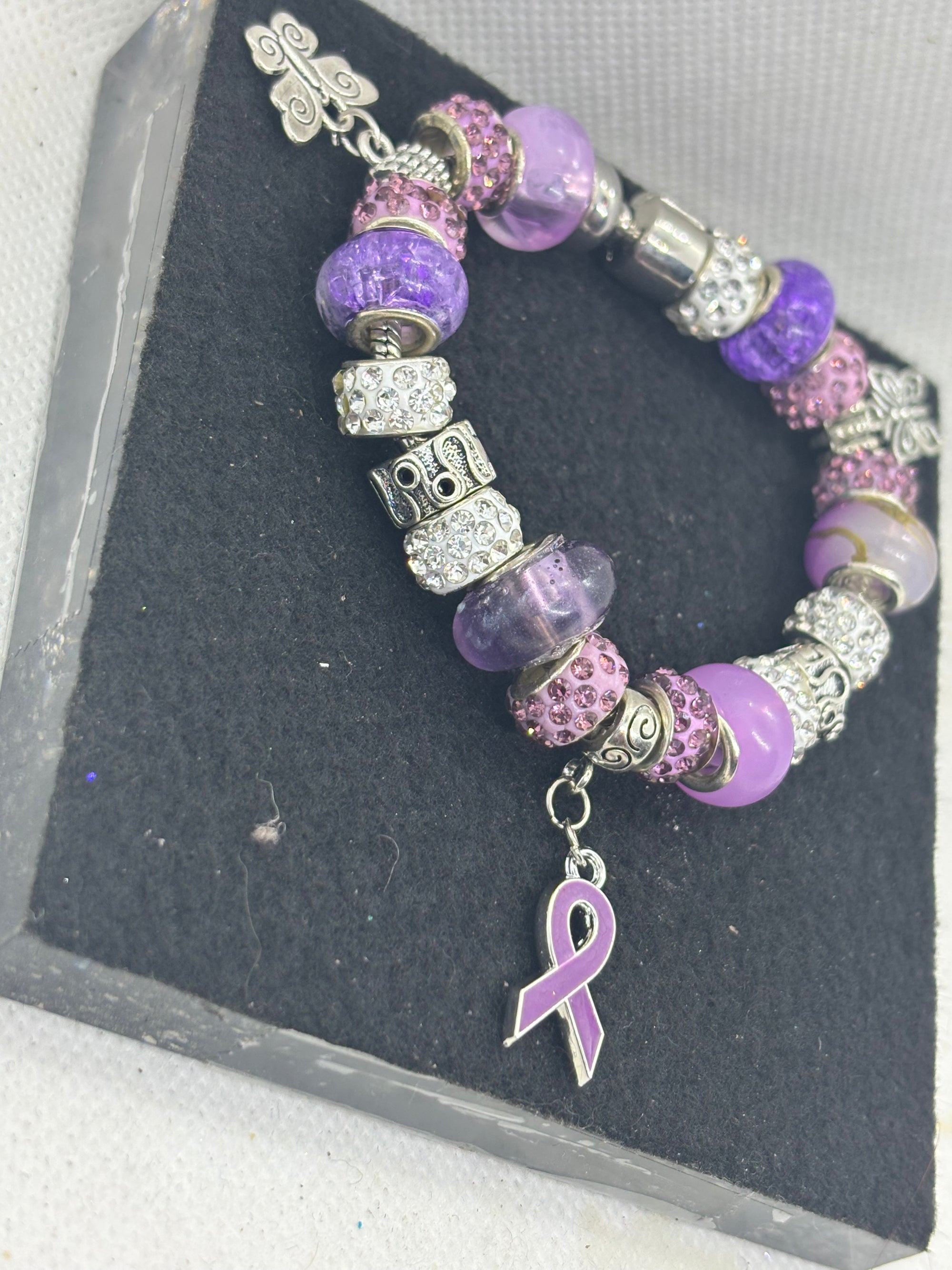 Purple Awareness Ribbon Charm Bracelet