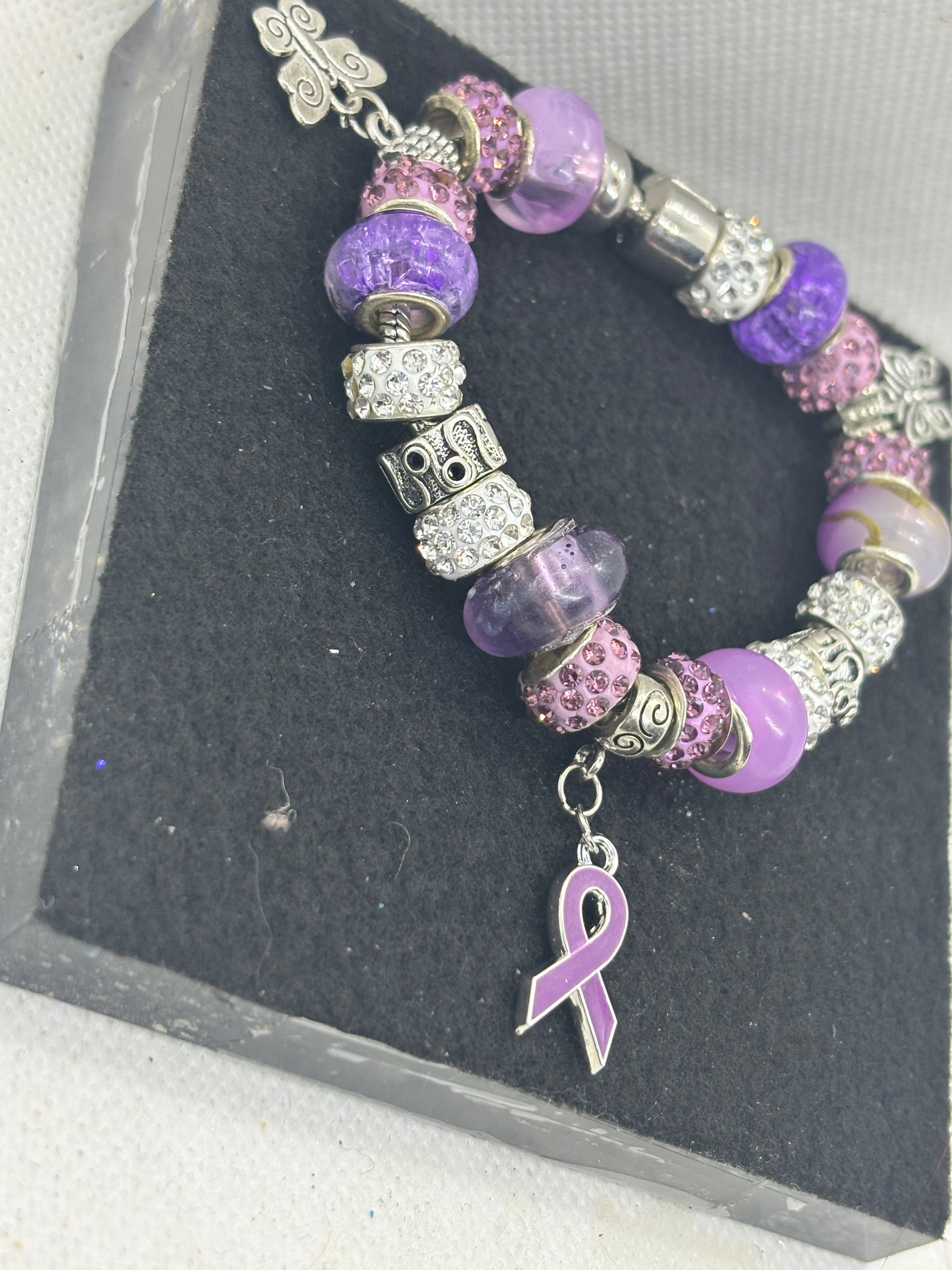 Purple Awareness Ribbon Charm Bracelet