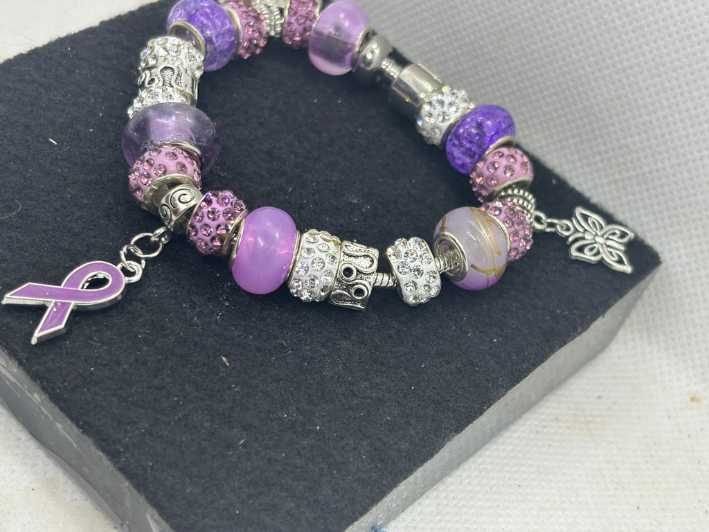 Purple Awareness Ribbon Charm Bracelet