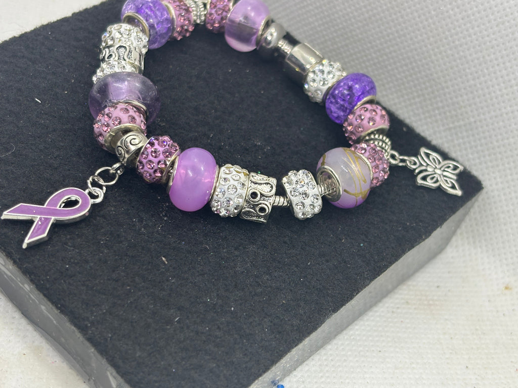 Purple Awareness Ribbon Charm Bracelet