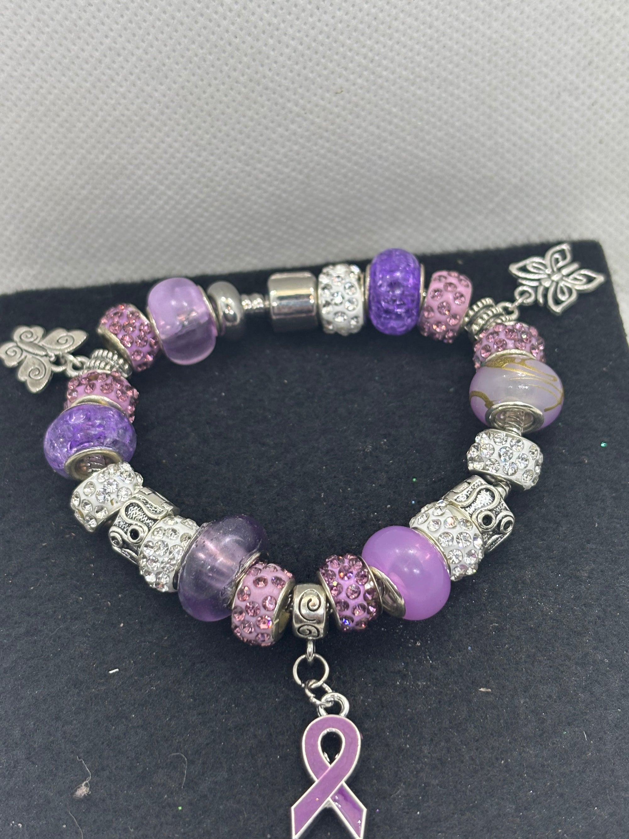 Purple Awareness Ribbon Charm Bracelet