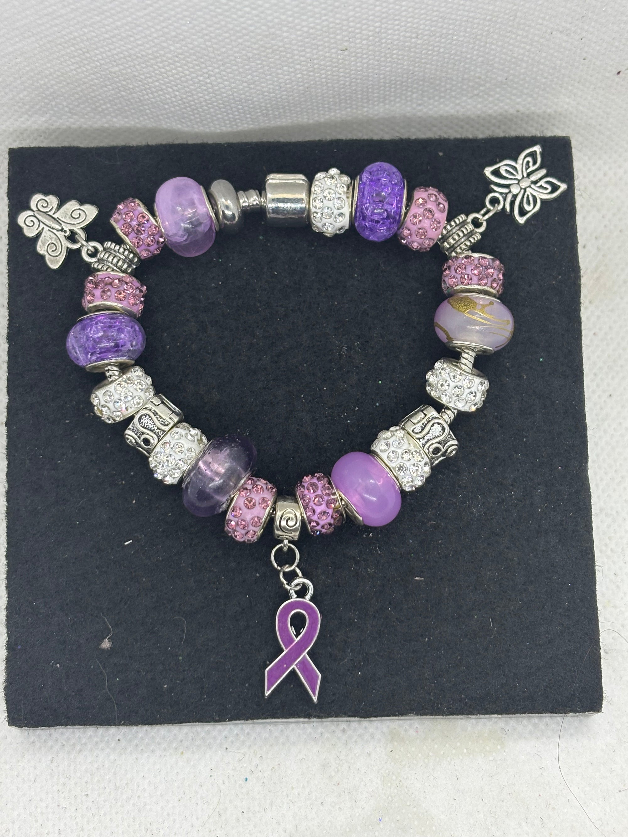 Purple Awareness Ribbon Charm Bracelet