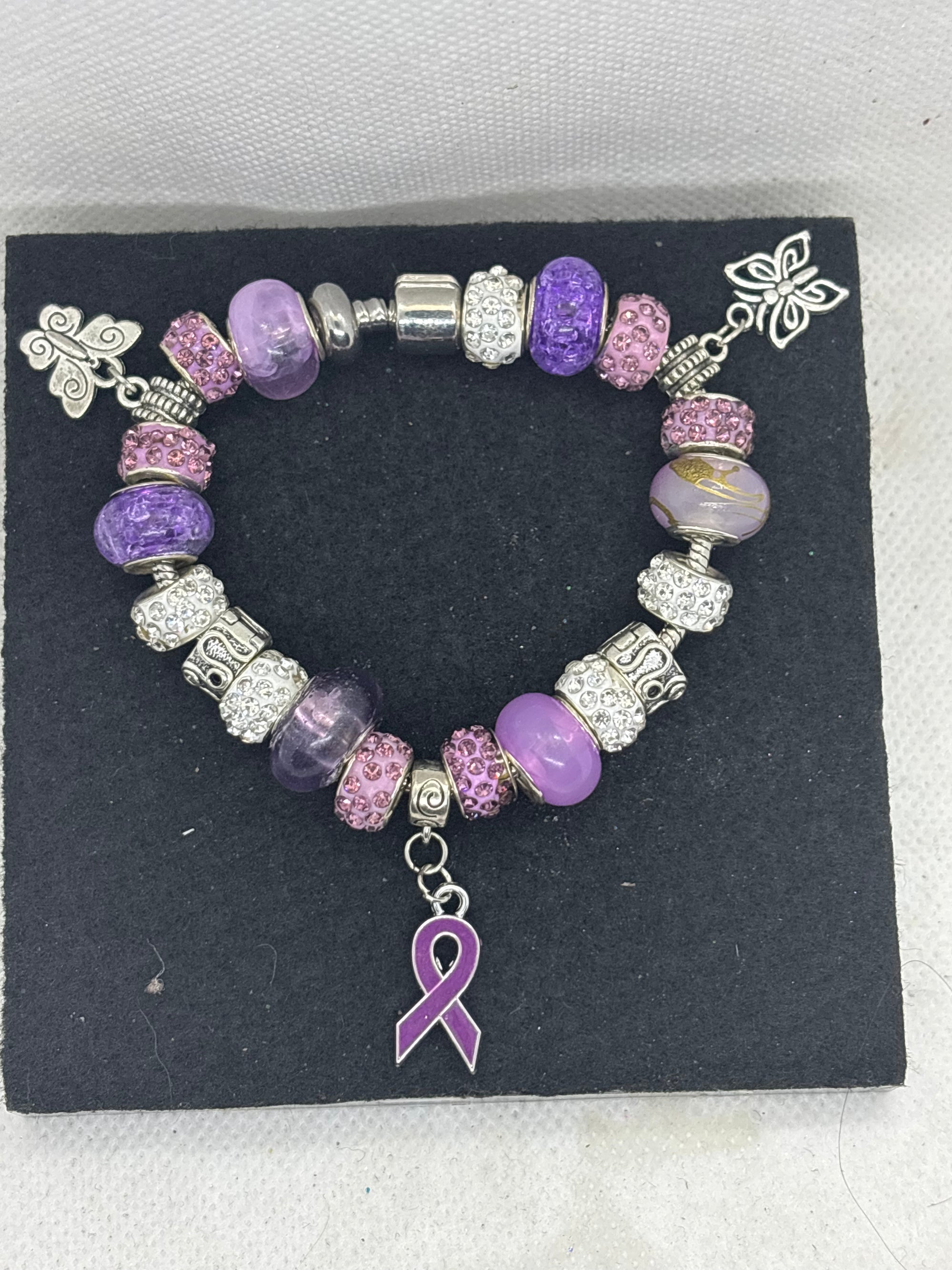 Purple Awareness Ribbon Charm Bracelet