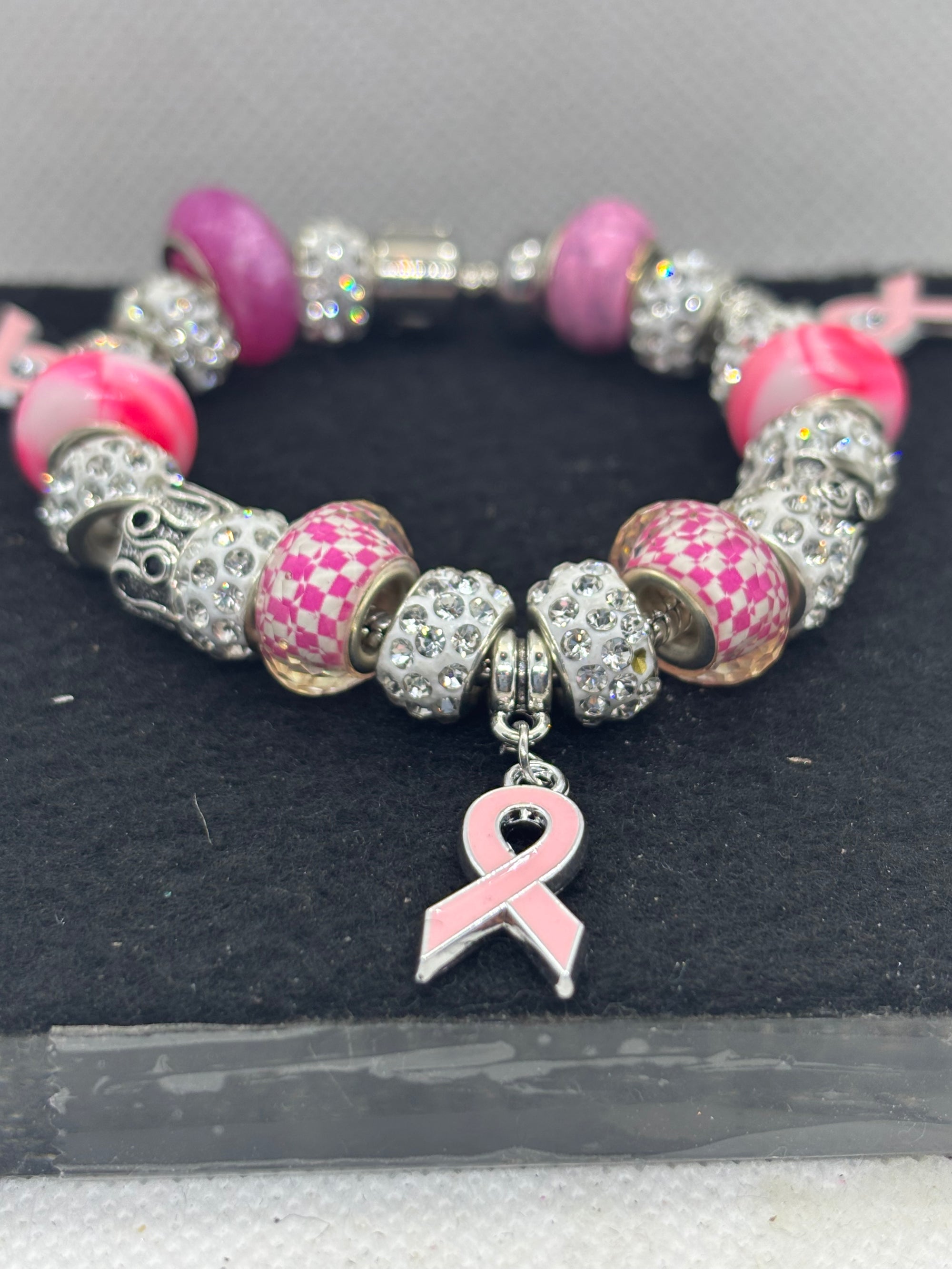 Pink Awareness Ribbon Charm Bracelet