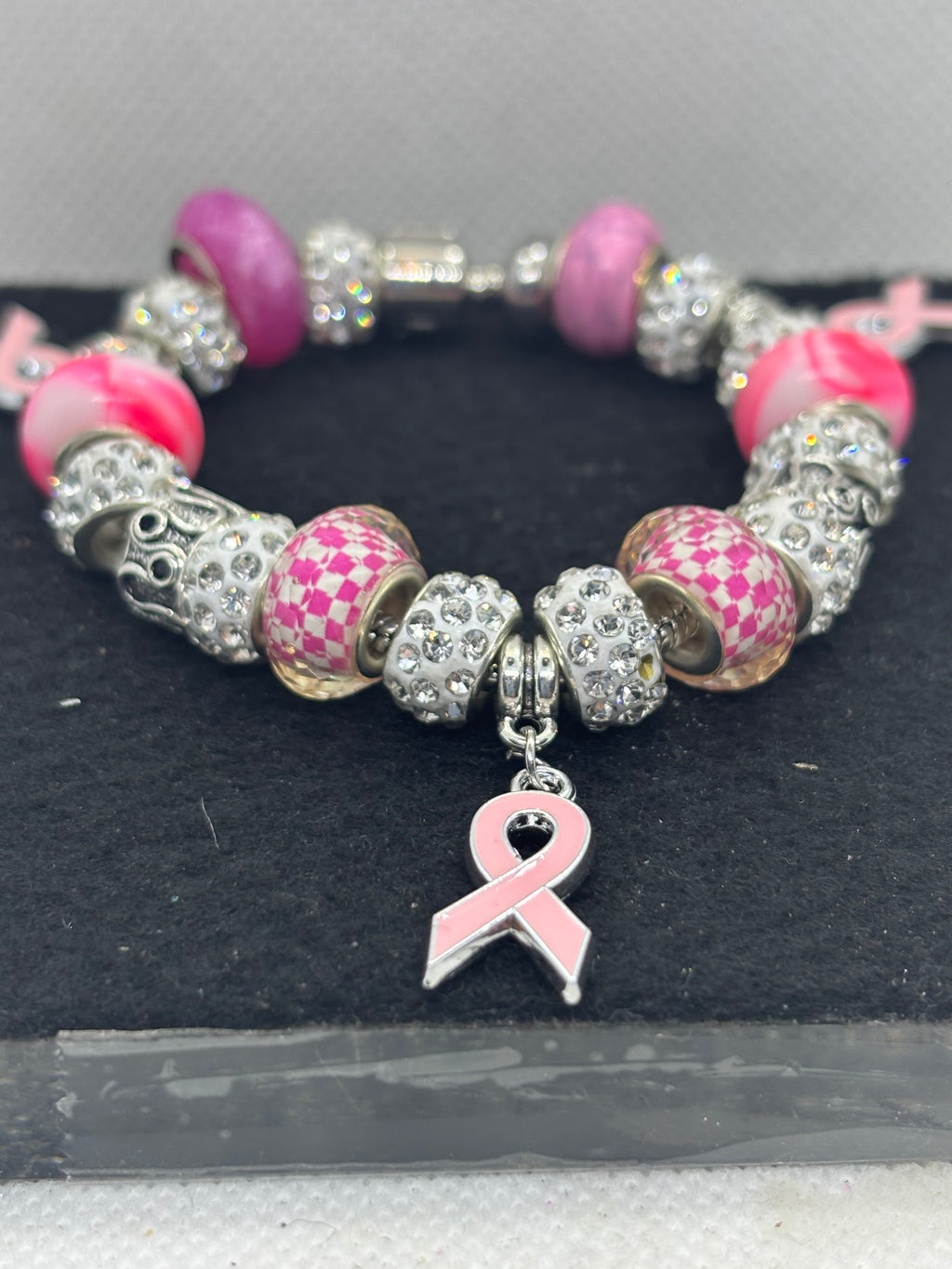 Pink Awareness Ribbon Charm Bracelet