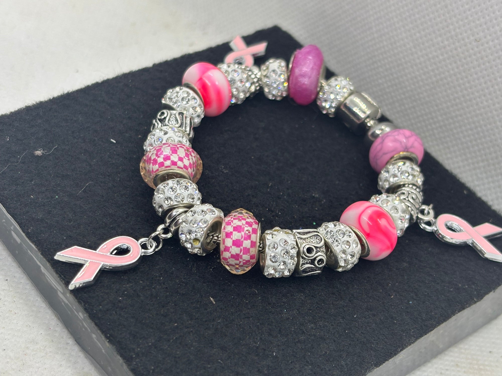 Pink Awareness Ribbon Charm Bracelet