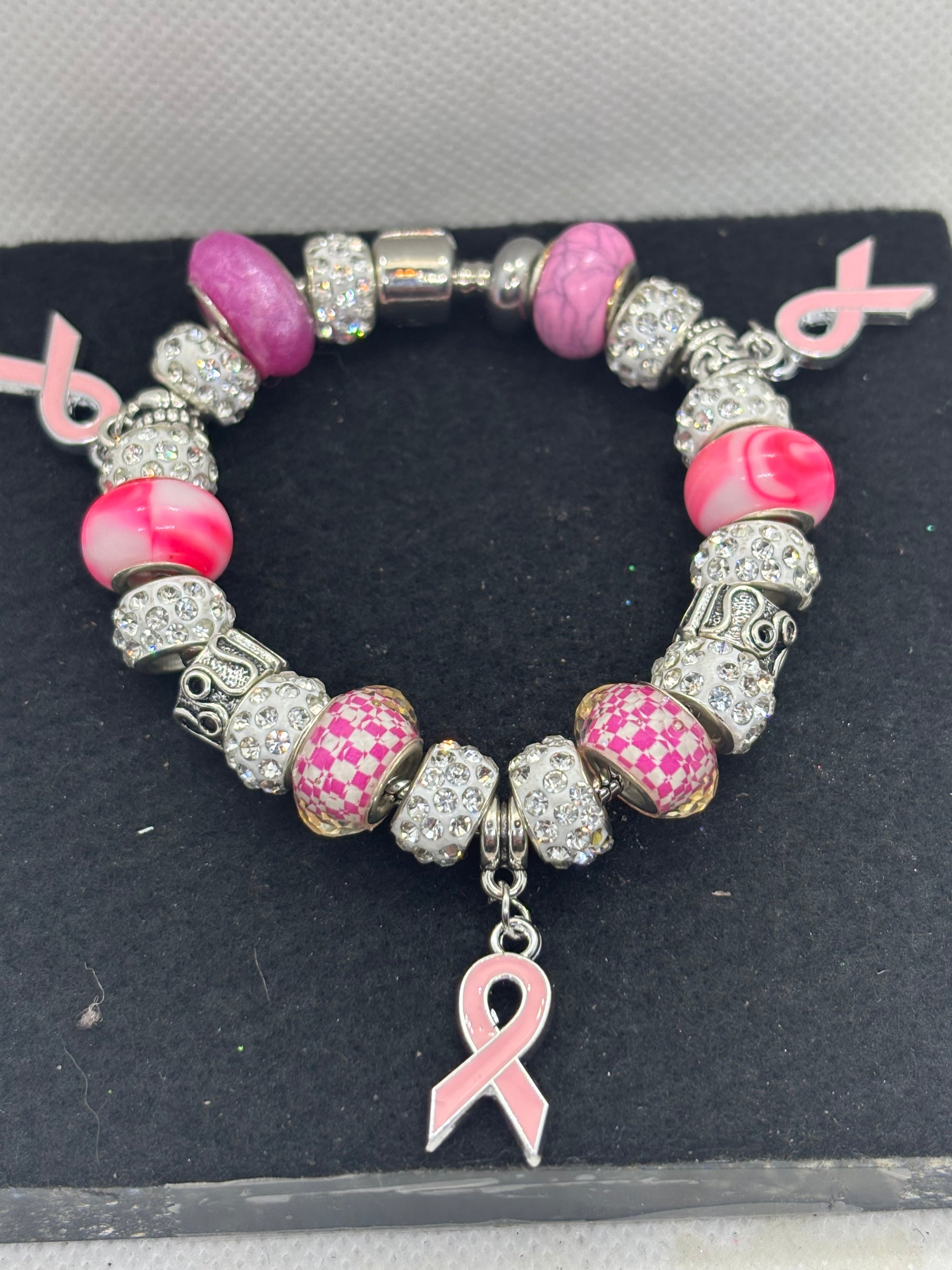 Pink Awareness Ribbon Charm Bracelet