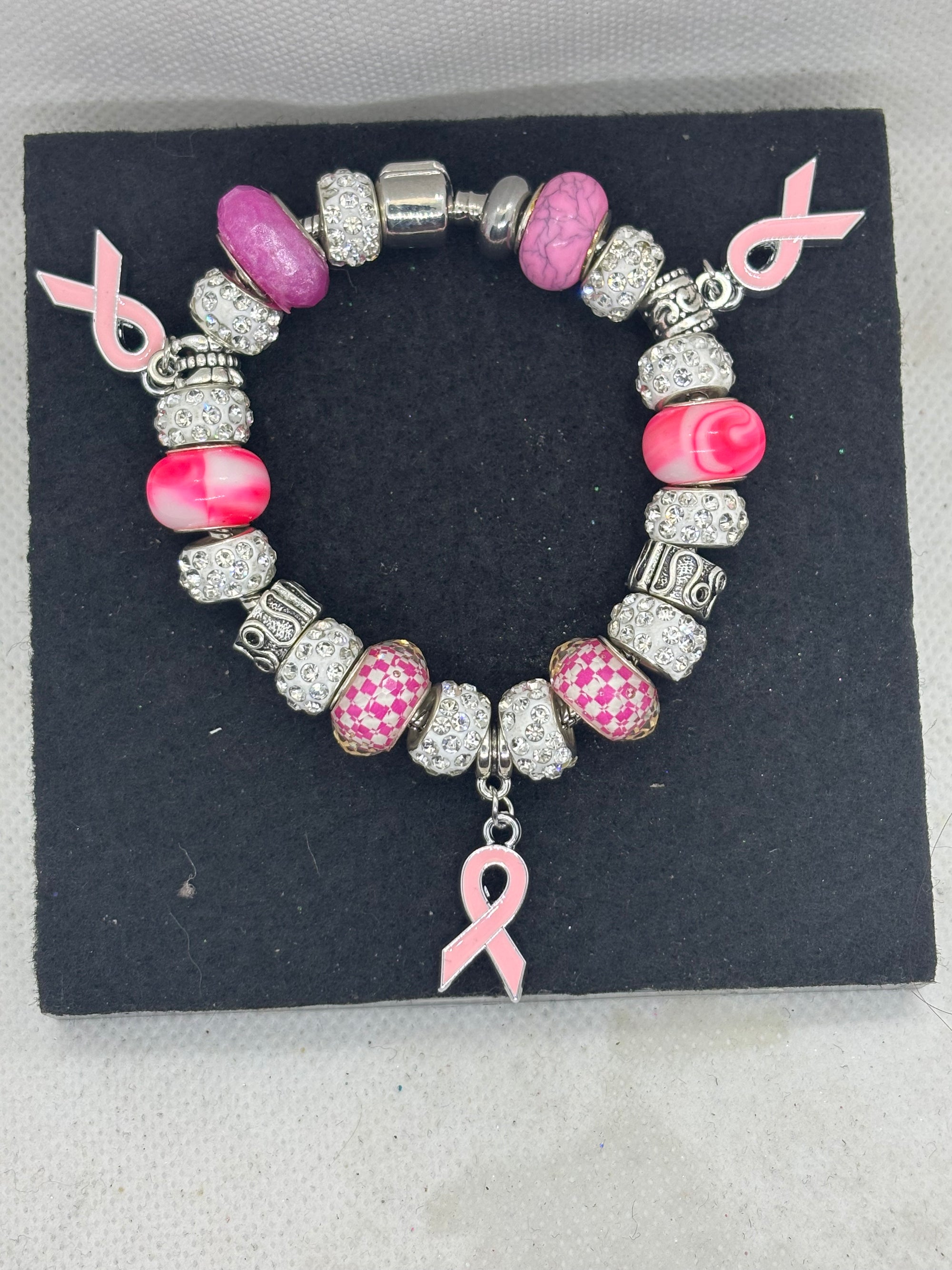 Pink Awareness Ribbon Charm Bracelet