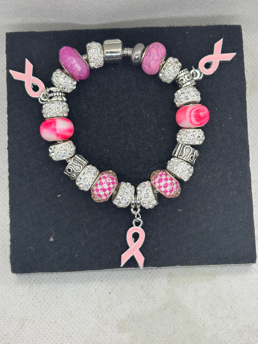 Pink Awareness Ribbon Charm Bracelet