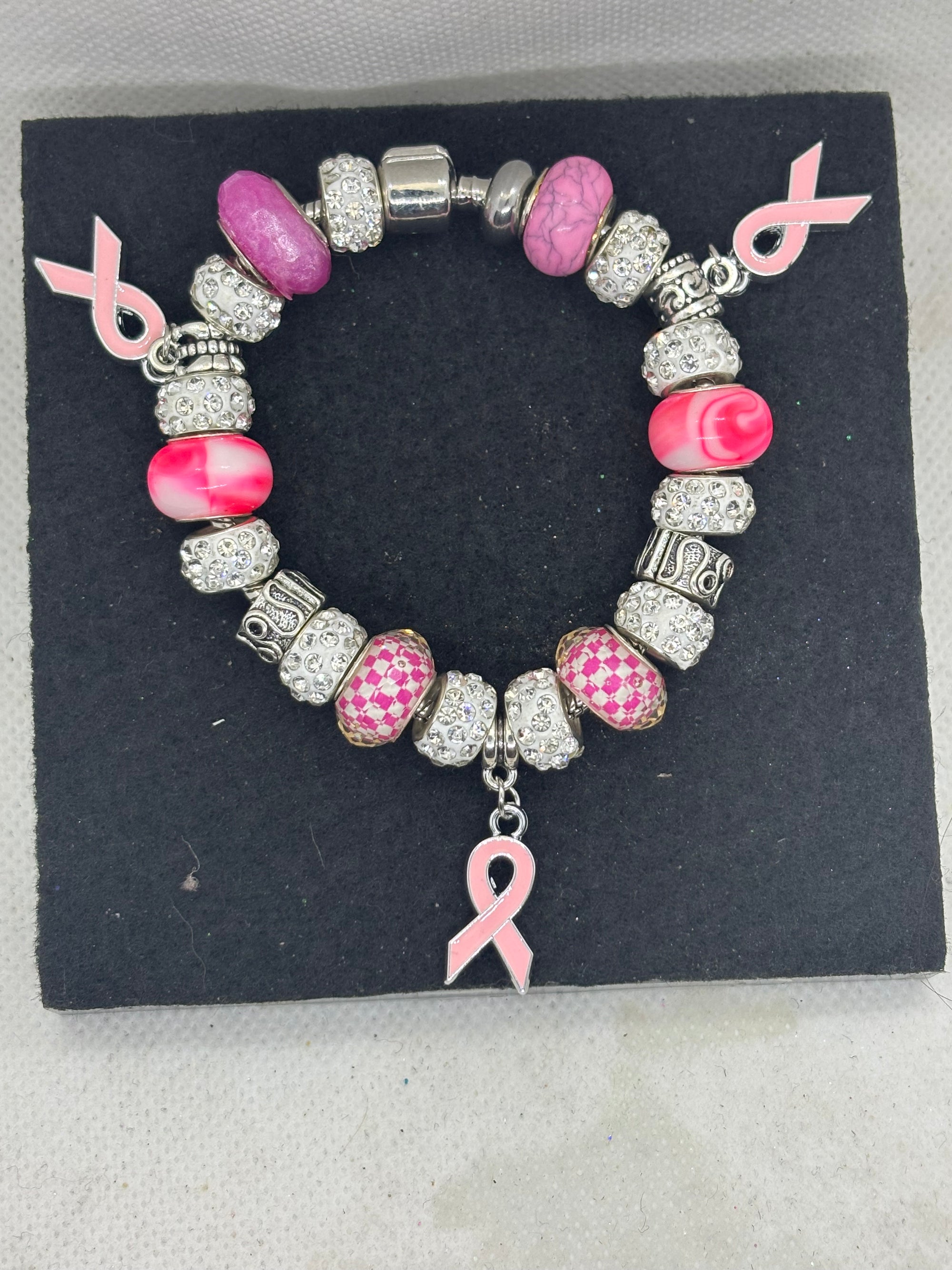 Pink Awareness Ribbon Charm Bracelet