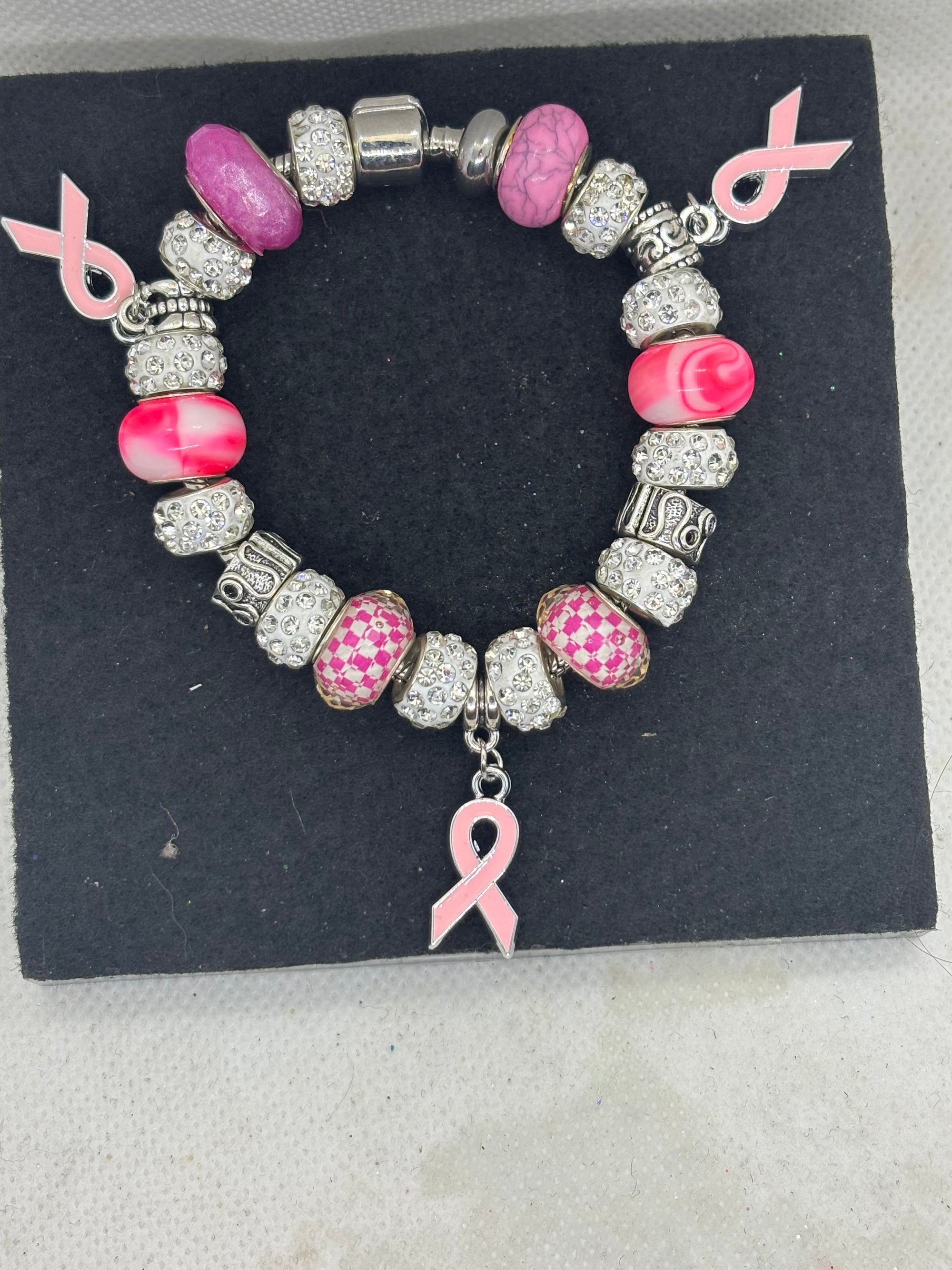 Pink Awareness Ribbon Charm Bracelet