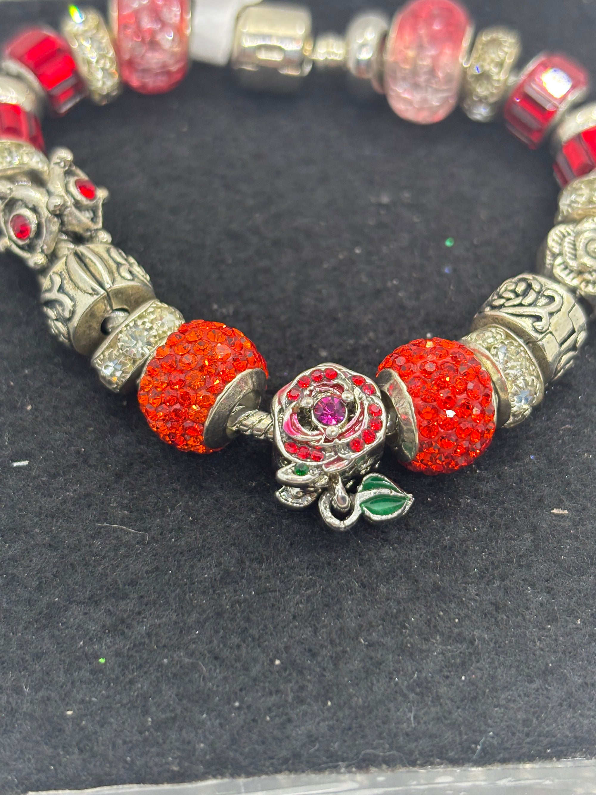 Red Rose Charm Bracelet